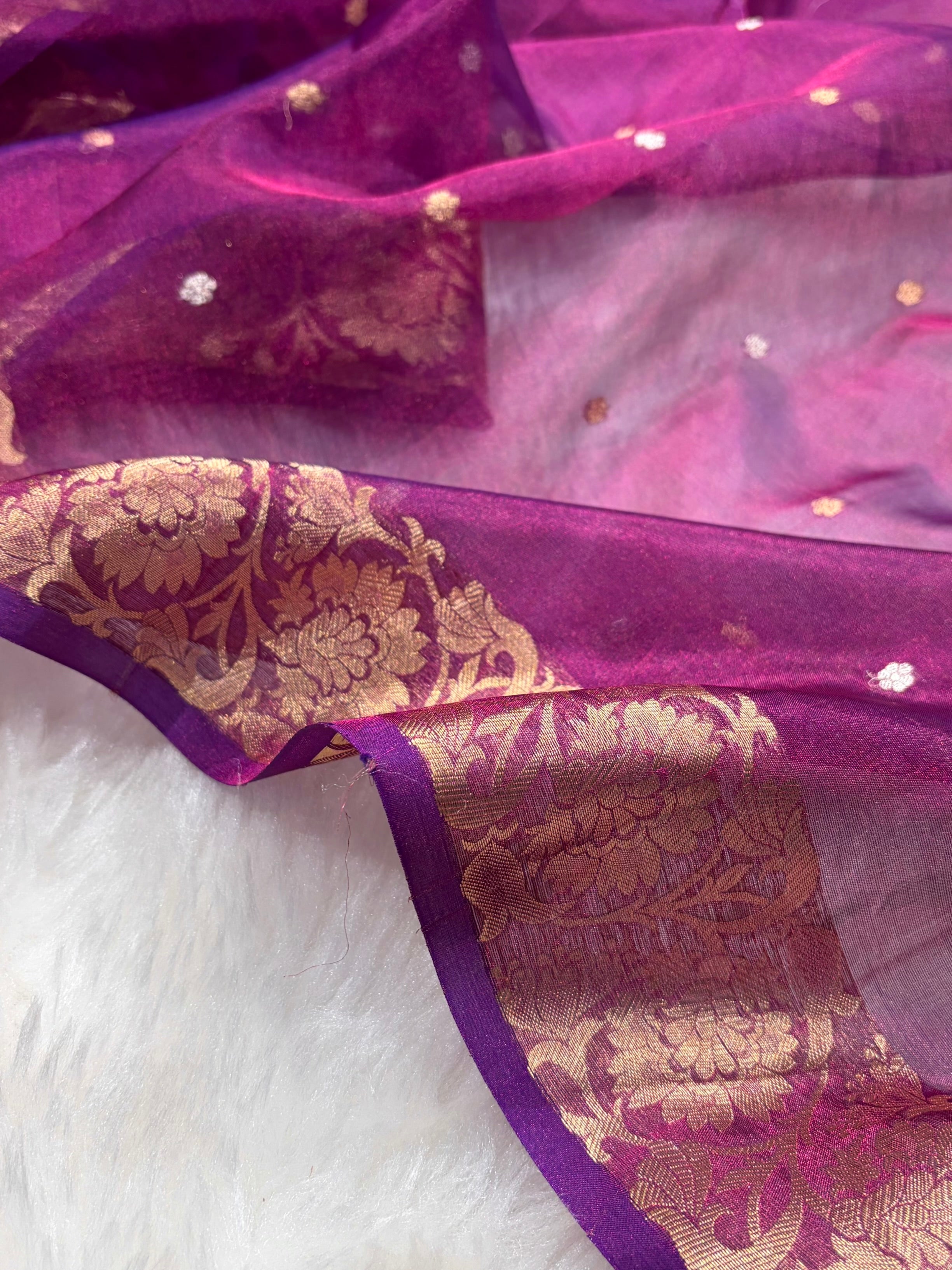 Cross Wine Bananasi Floral Shades Pure Tissue Silk Saree PT-42