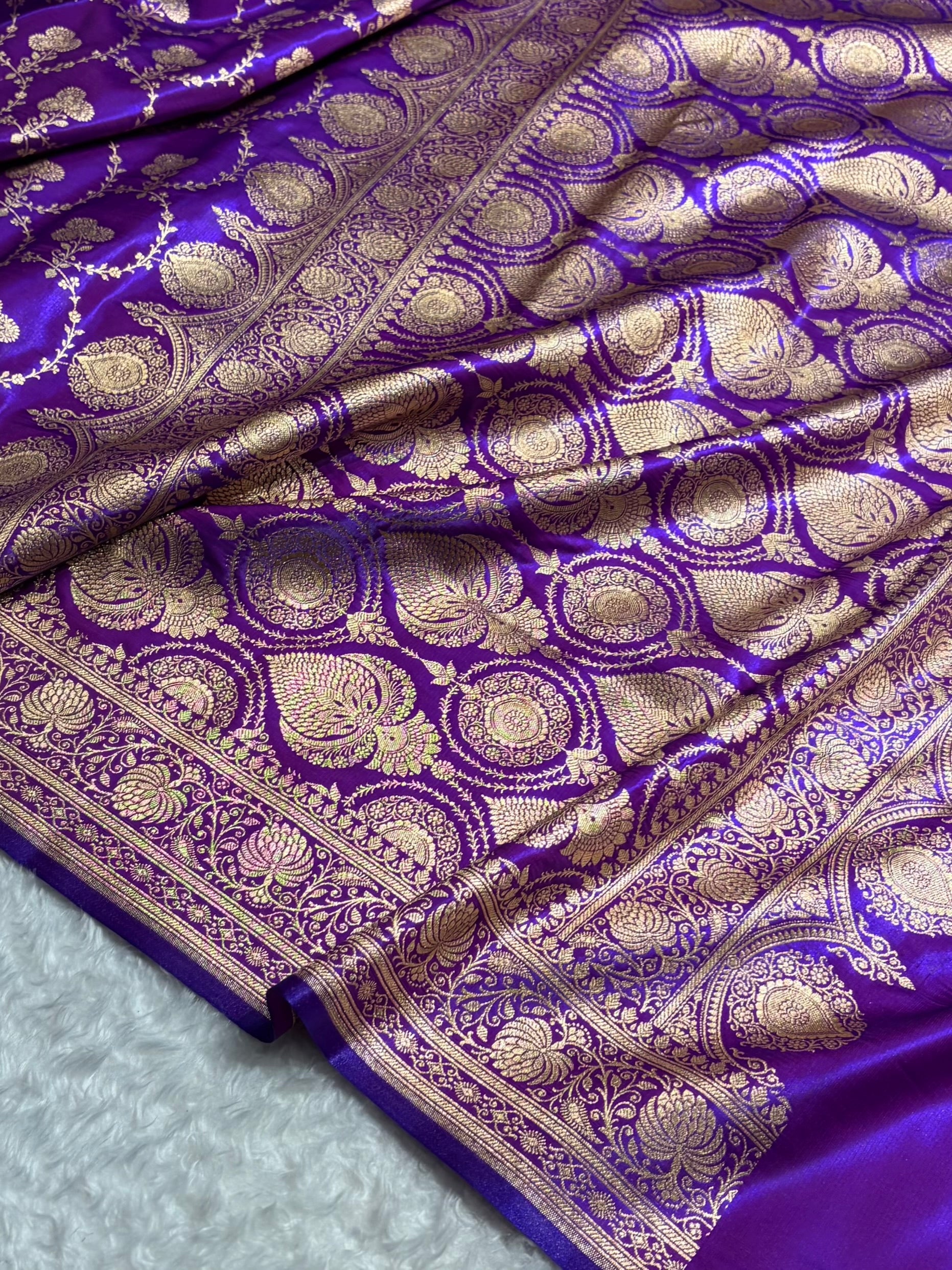 Banarasi Satin Silk Saree Jaal in Purple Shades SS23