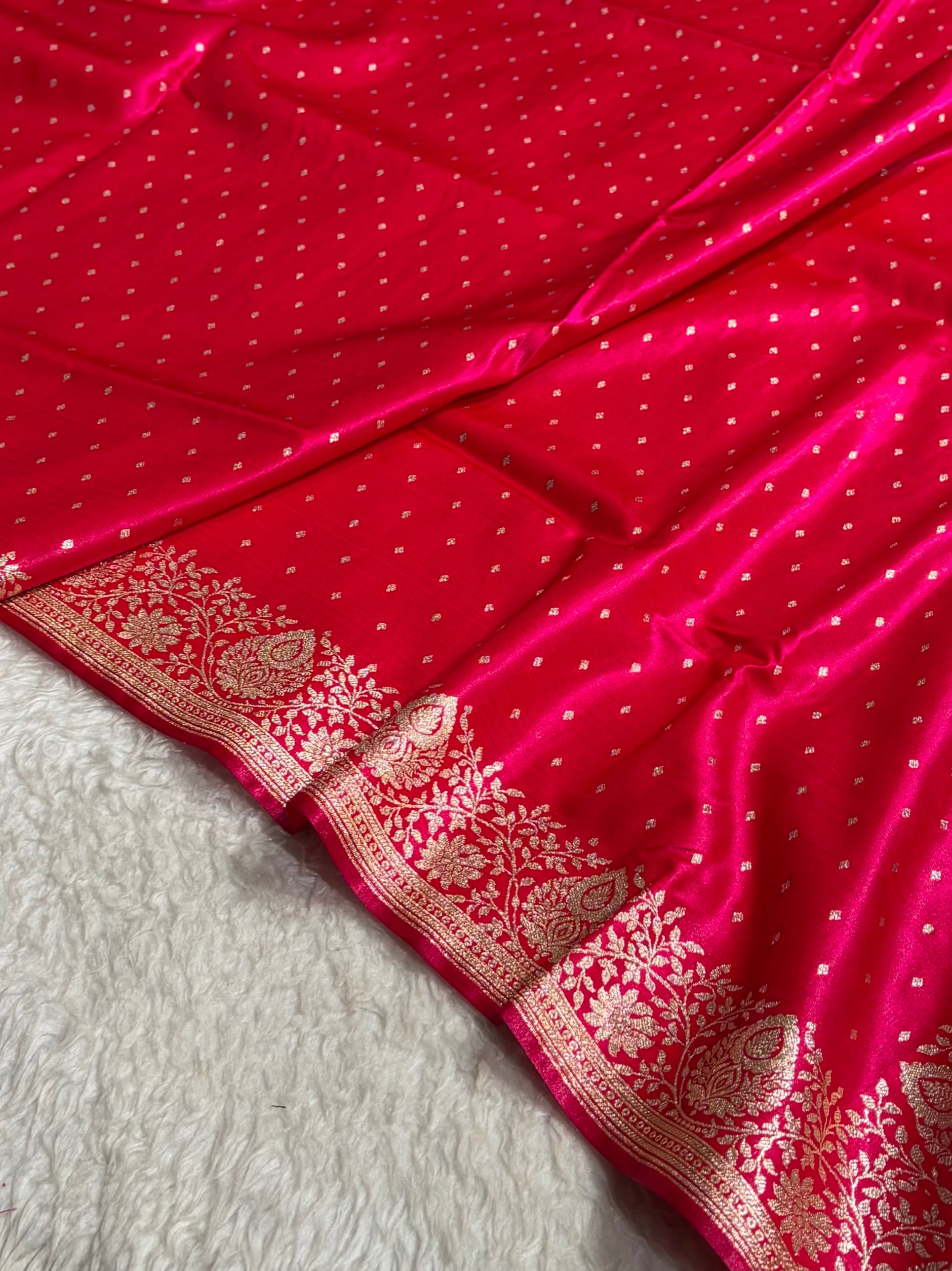 Satin Silk Saree Floral Boota in Cross Rani Shades SS28