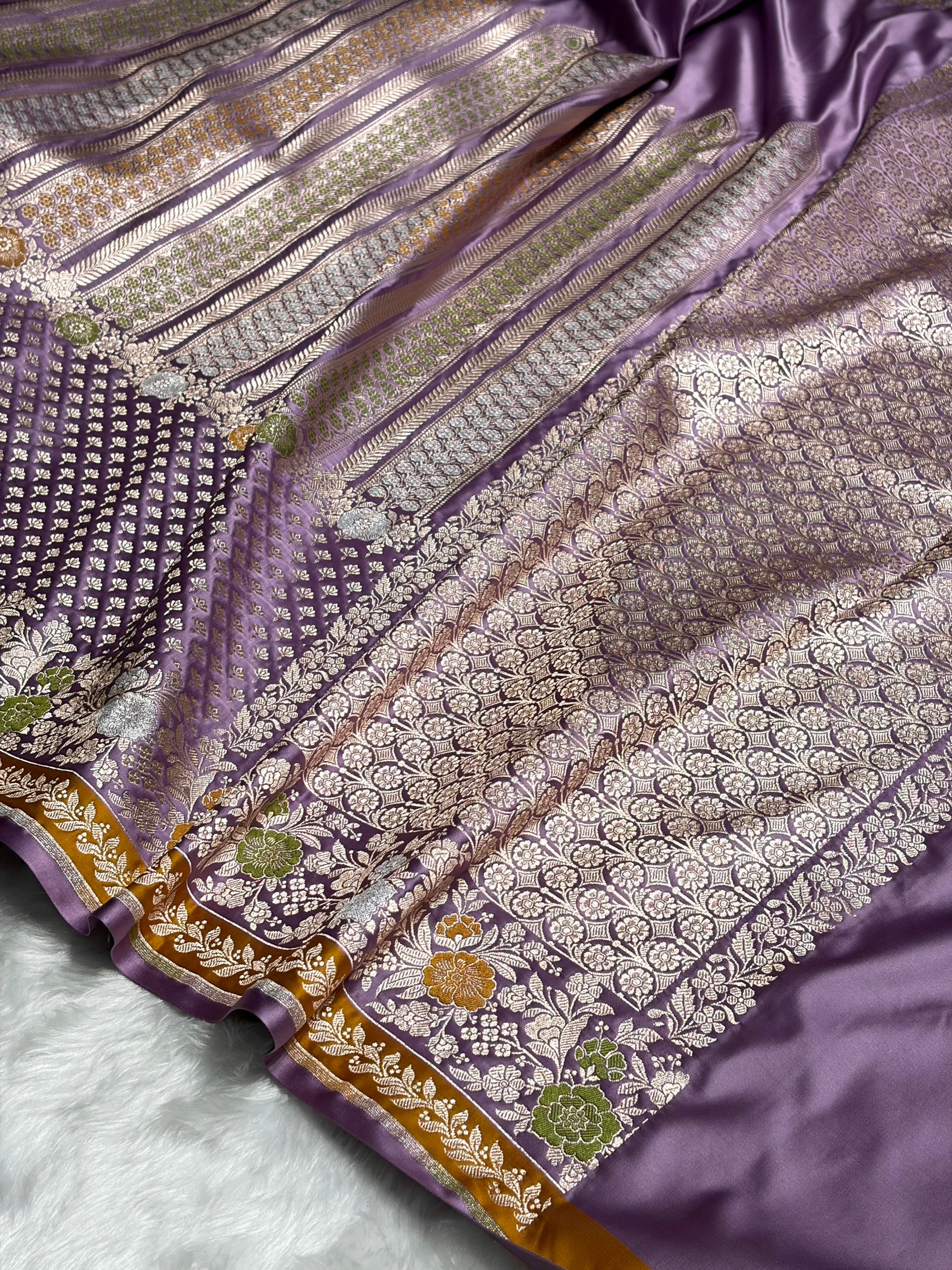 Lavender Shades Floral Minakari Skirt Border Mashru Silk Saree MSM-83