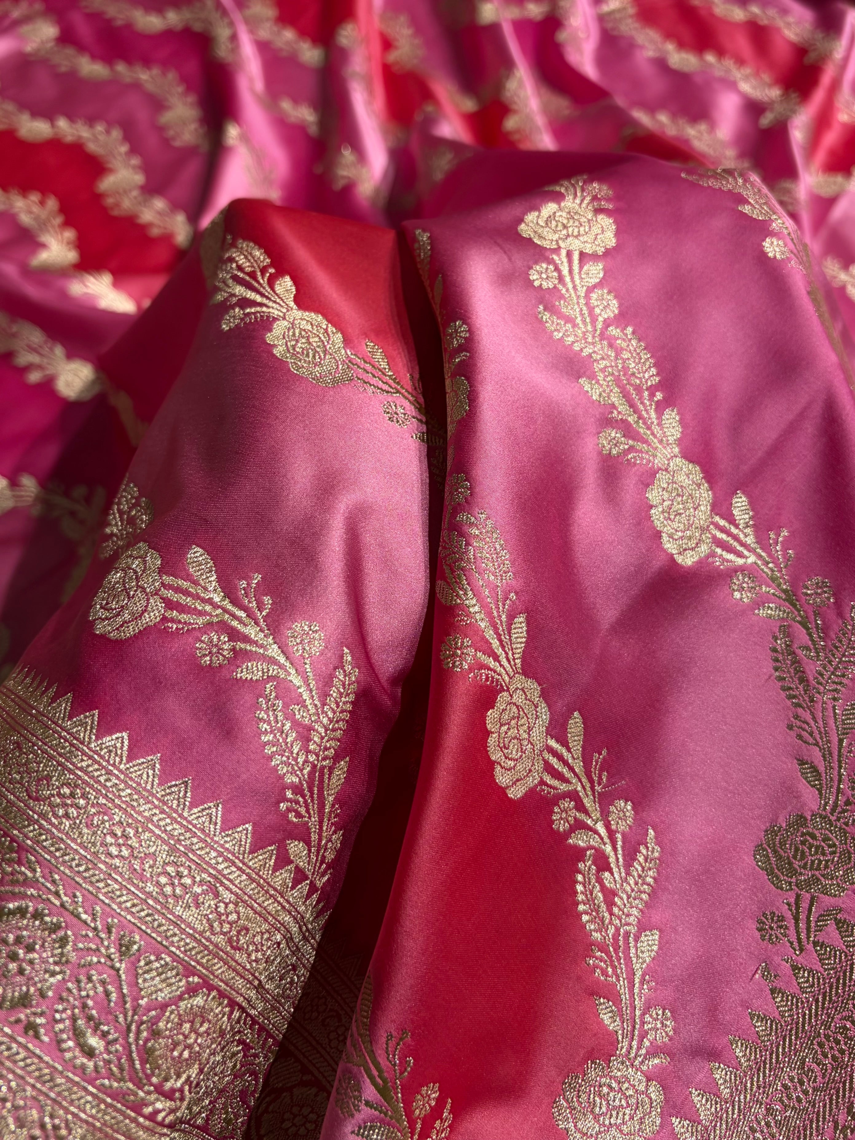 Baby Pink Banarasi Rangkat Mashru Silk Saree With Cross Pattern MS02
