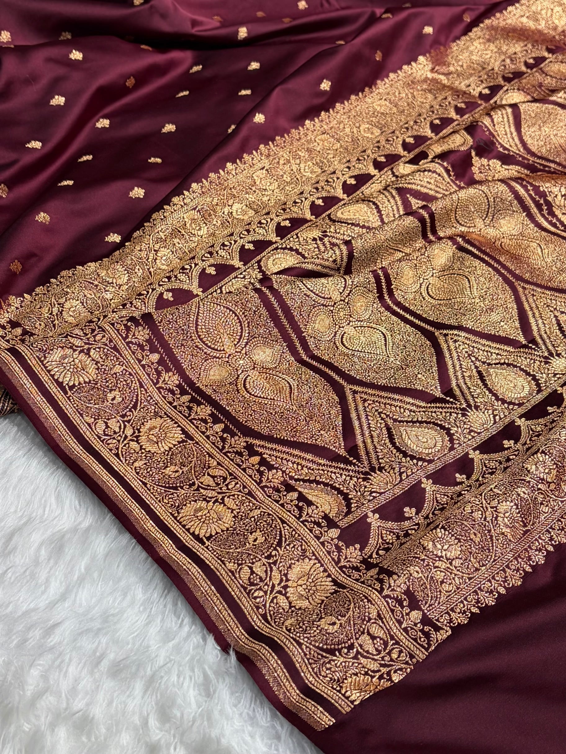 Banarasi Satin Katan Saree With Boota in Chocolate Shades SK104