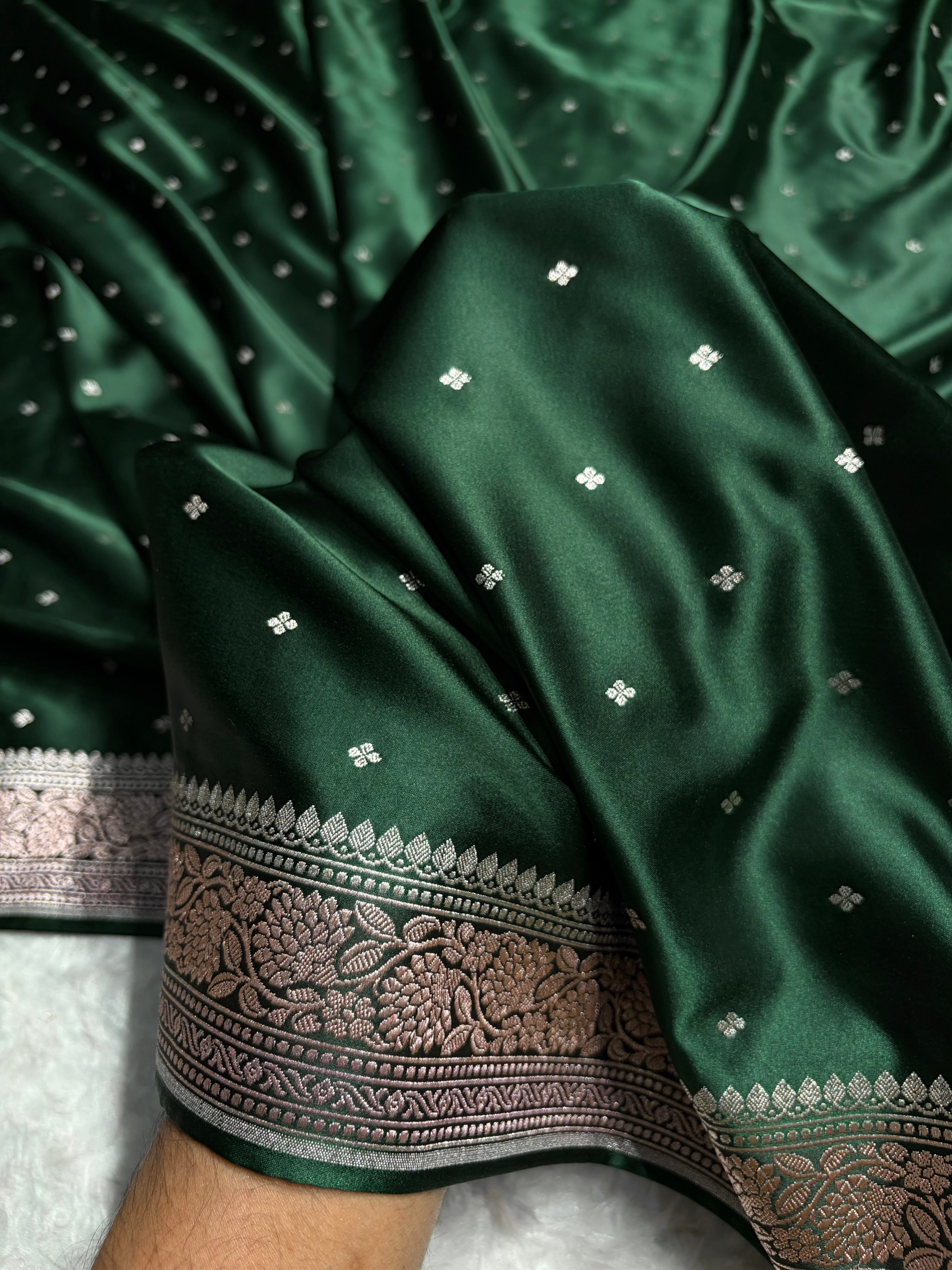Dark Bottle Green Shades Booti Mashru Silk Saree MS70