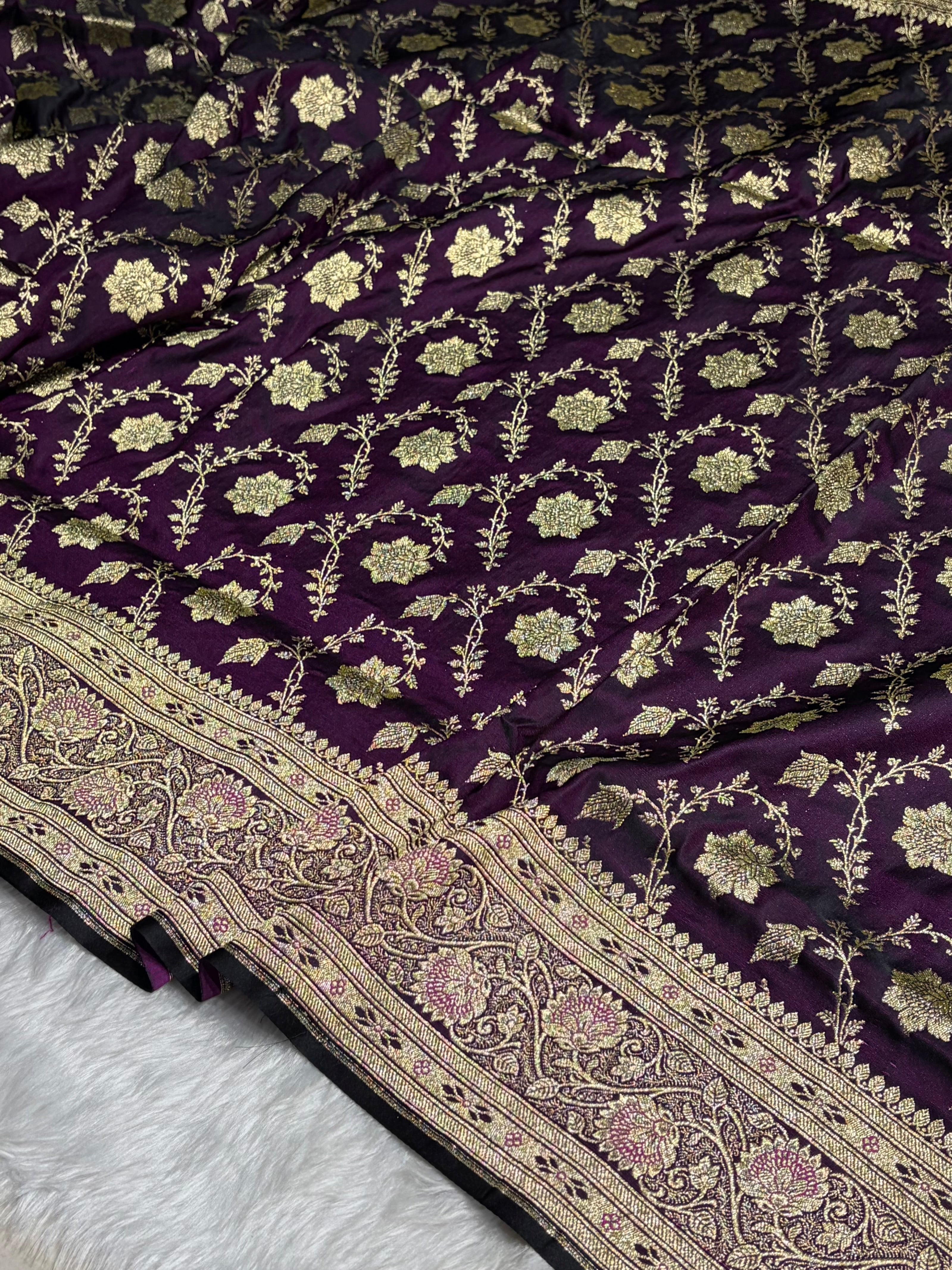 Purple Katan Silk Saree In Boota Floral Motif