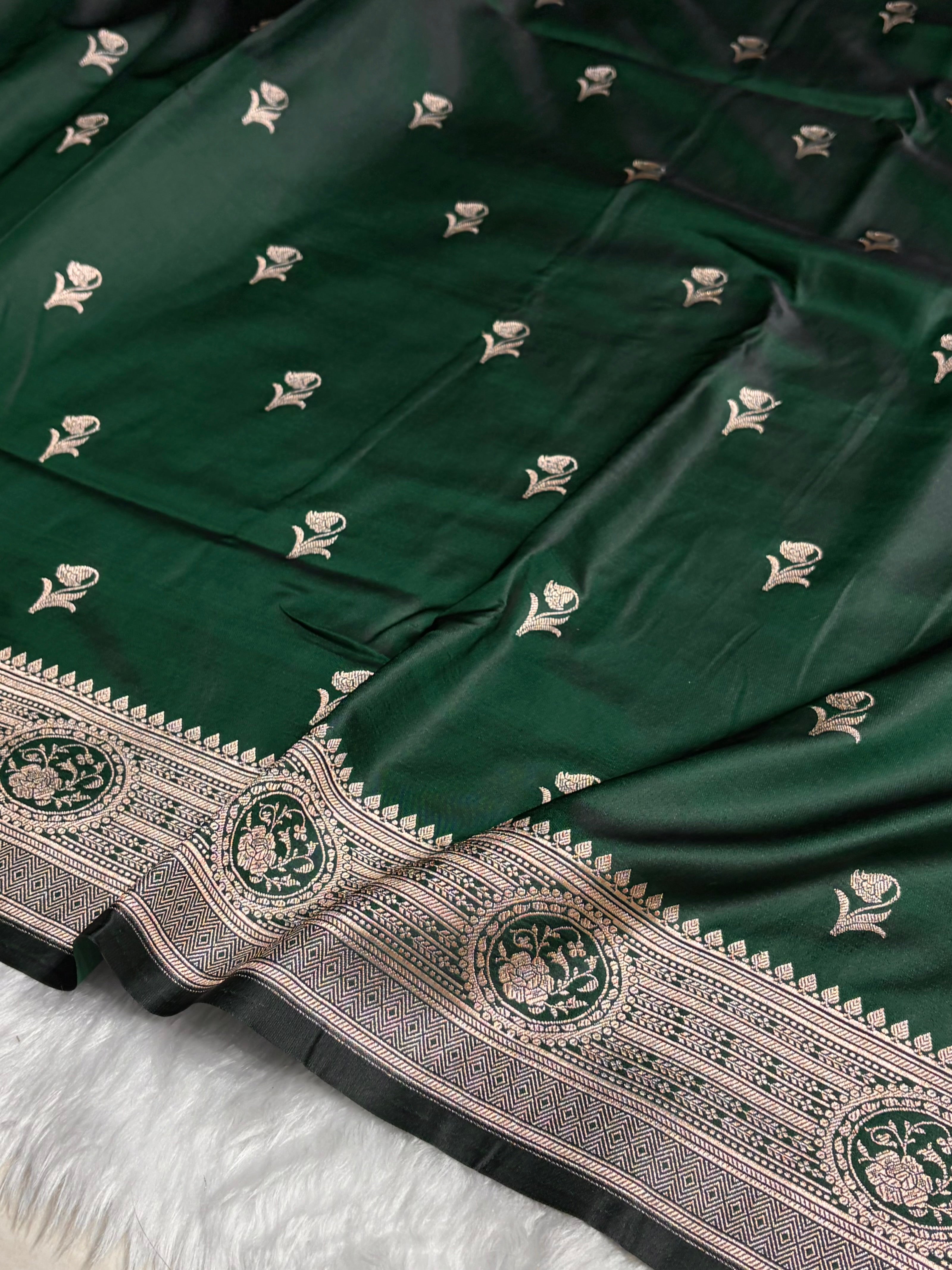 Bottle Green Boota With Floral Border Mashru Silk Saree MSM-96
