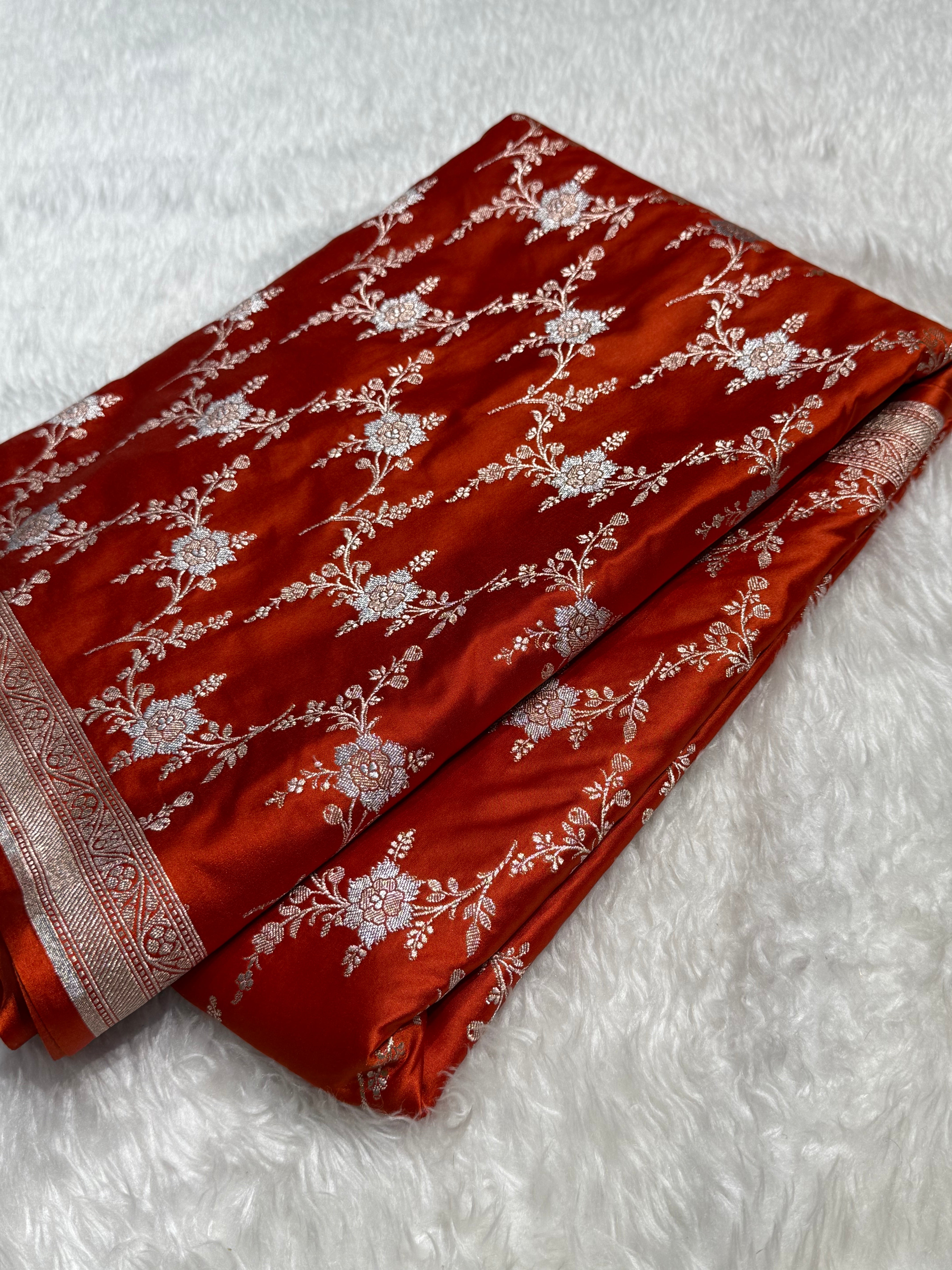 Orange Rust Minakari Jaal Mashru Silk Saree