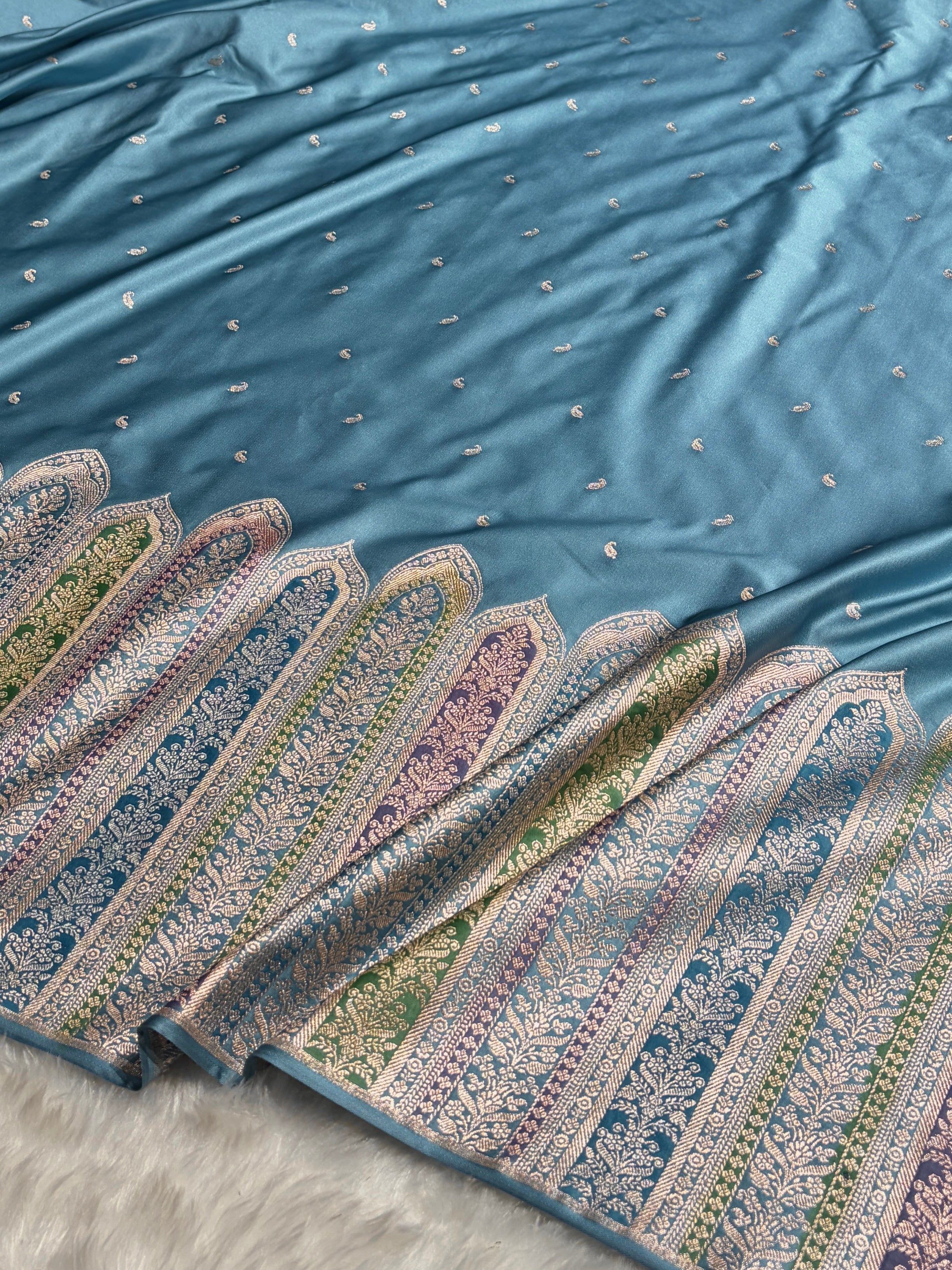 Skirt Border Sky Blue Minakari Mashru Silk Saree MS13