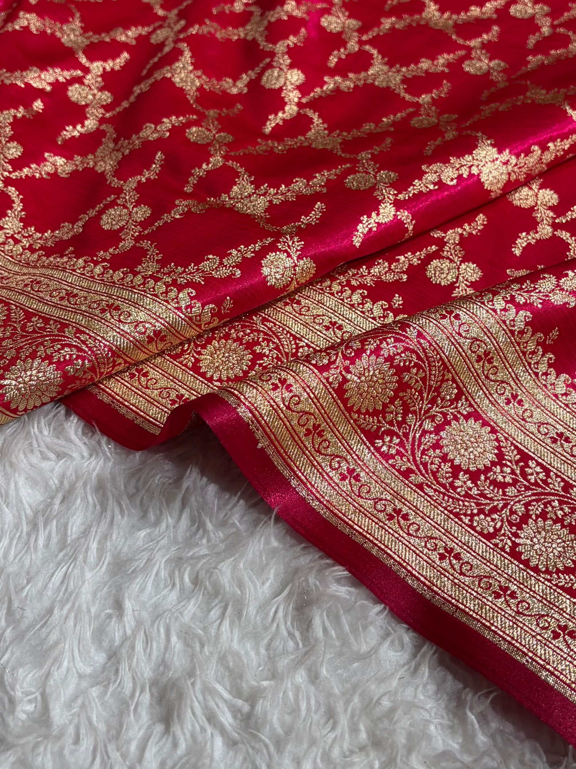 Cross Rani Shades Cross Pattern Banarasi Satin Silk Saree SS40