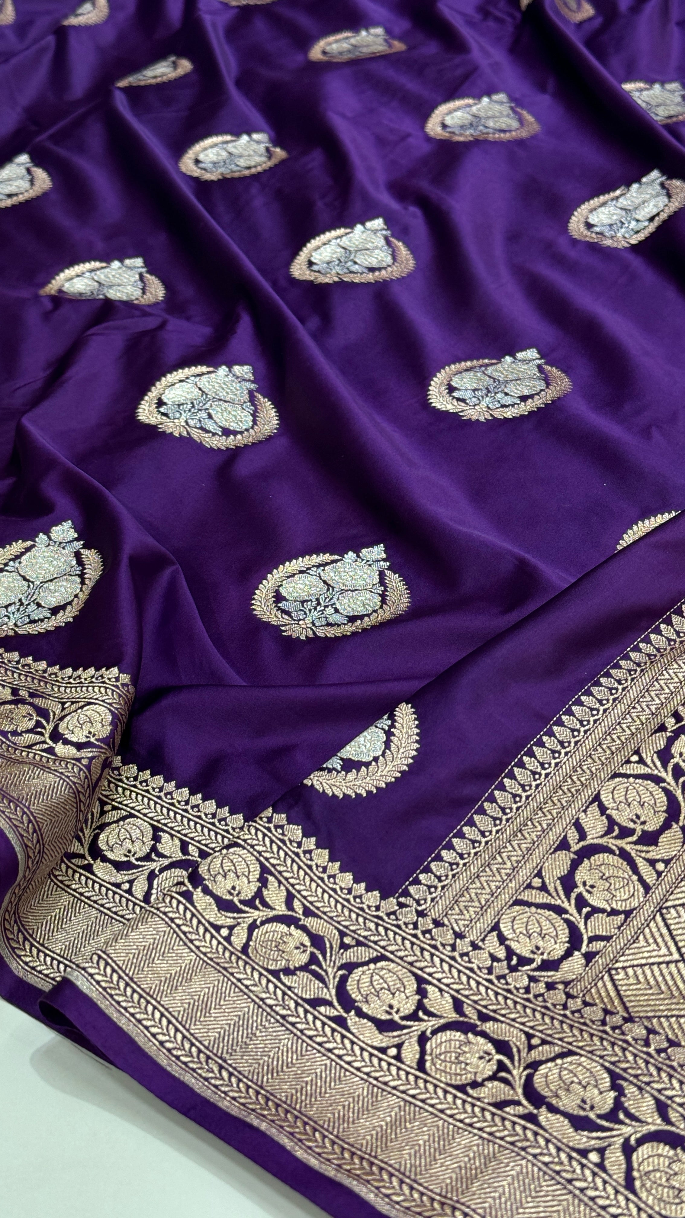 Indigo Purple Minakari Boota Mashru Silk Saree