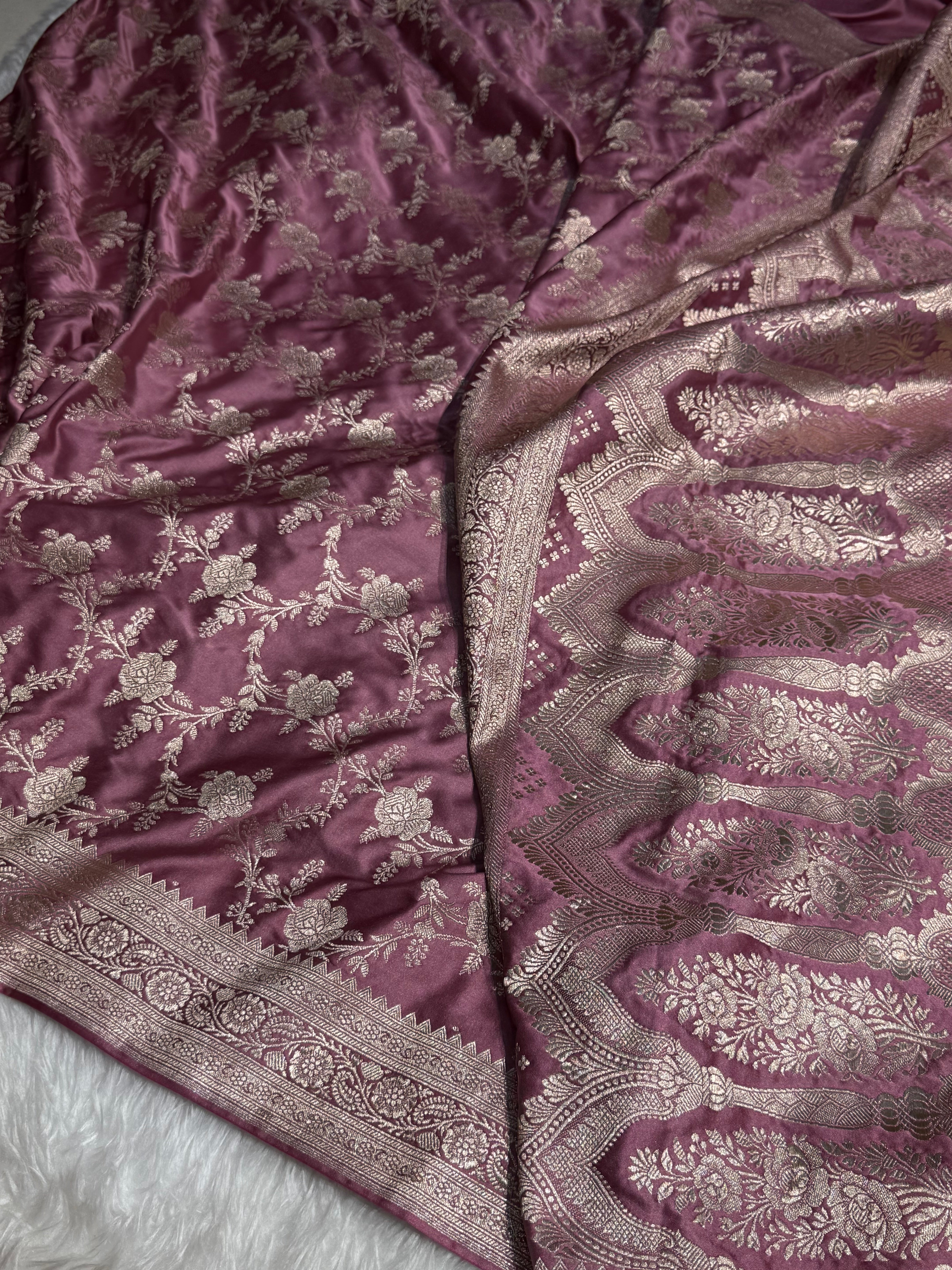 Mauve Banarasi Jaal Mashru Silk Saree