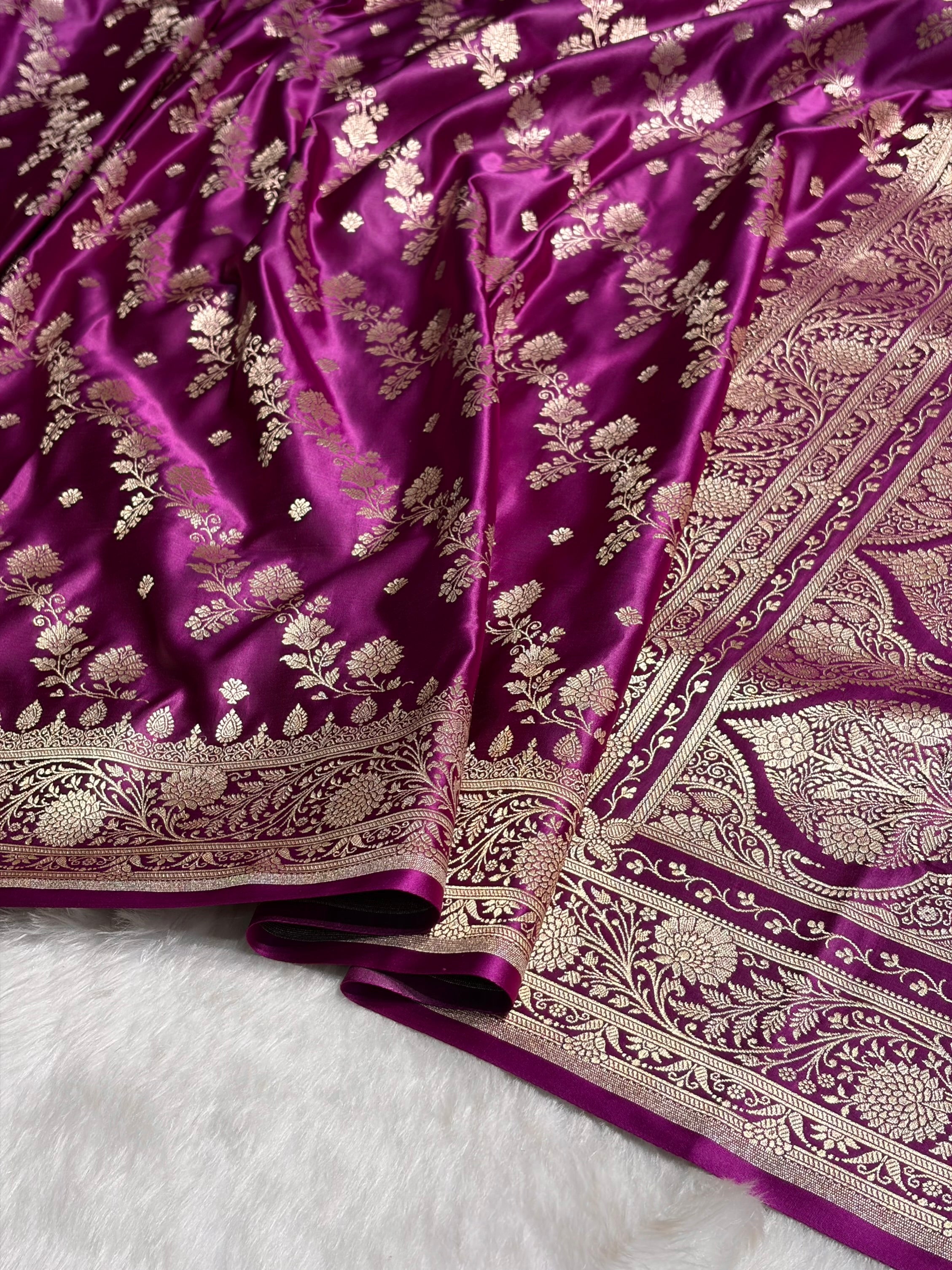 Magenta Cross & Booti Banarasi Katan Silk Saree SK24