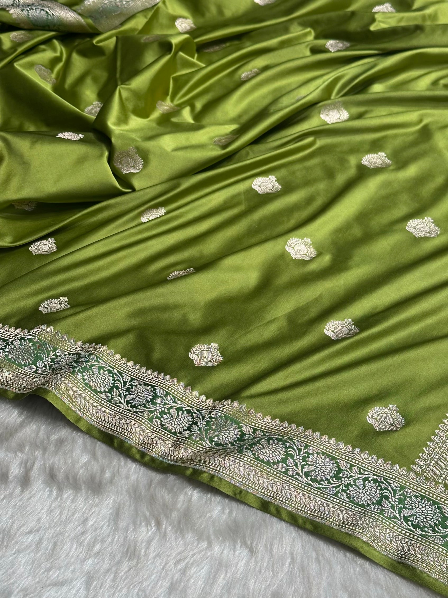 Dark Pista Shade Mashru Silk Boota