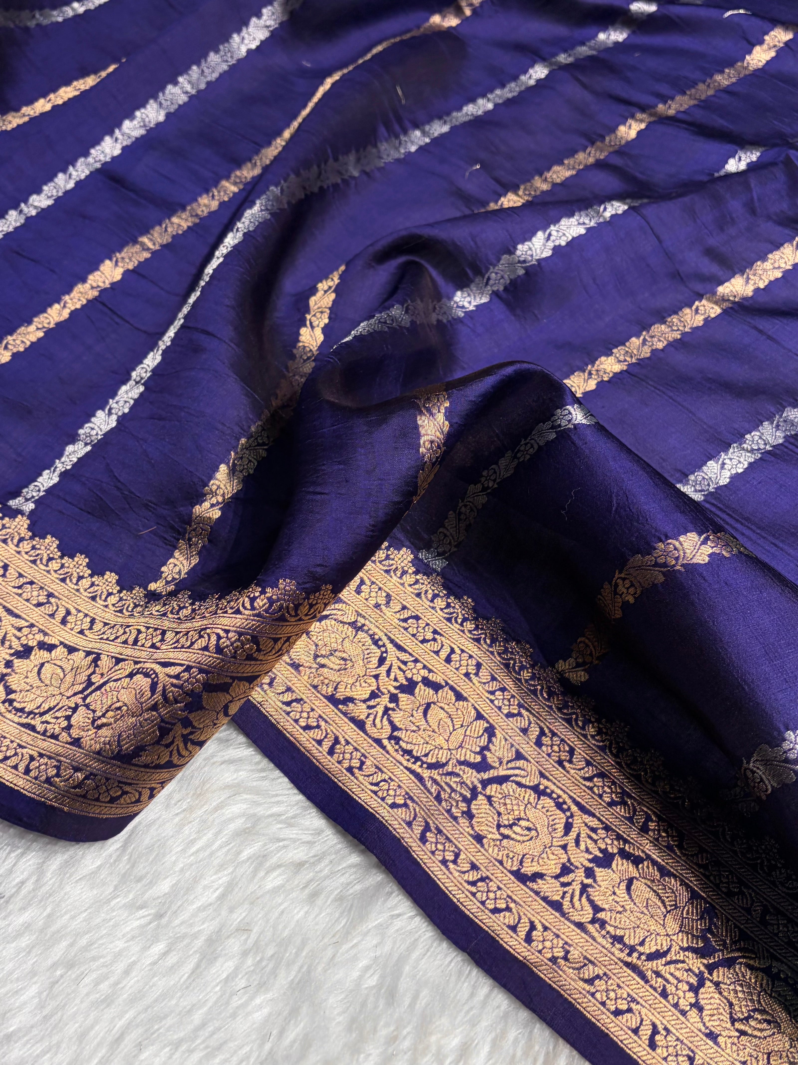 Contrast Firozi With Purple Shades Boota Handwoven Pure Raw Mango Silk RM-07