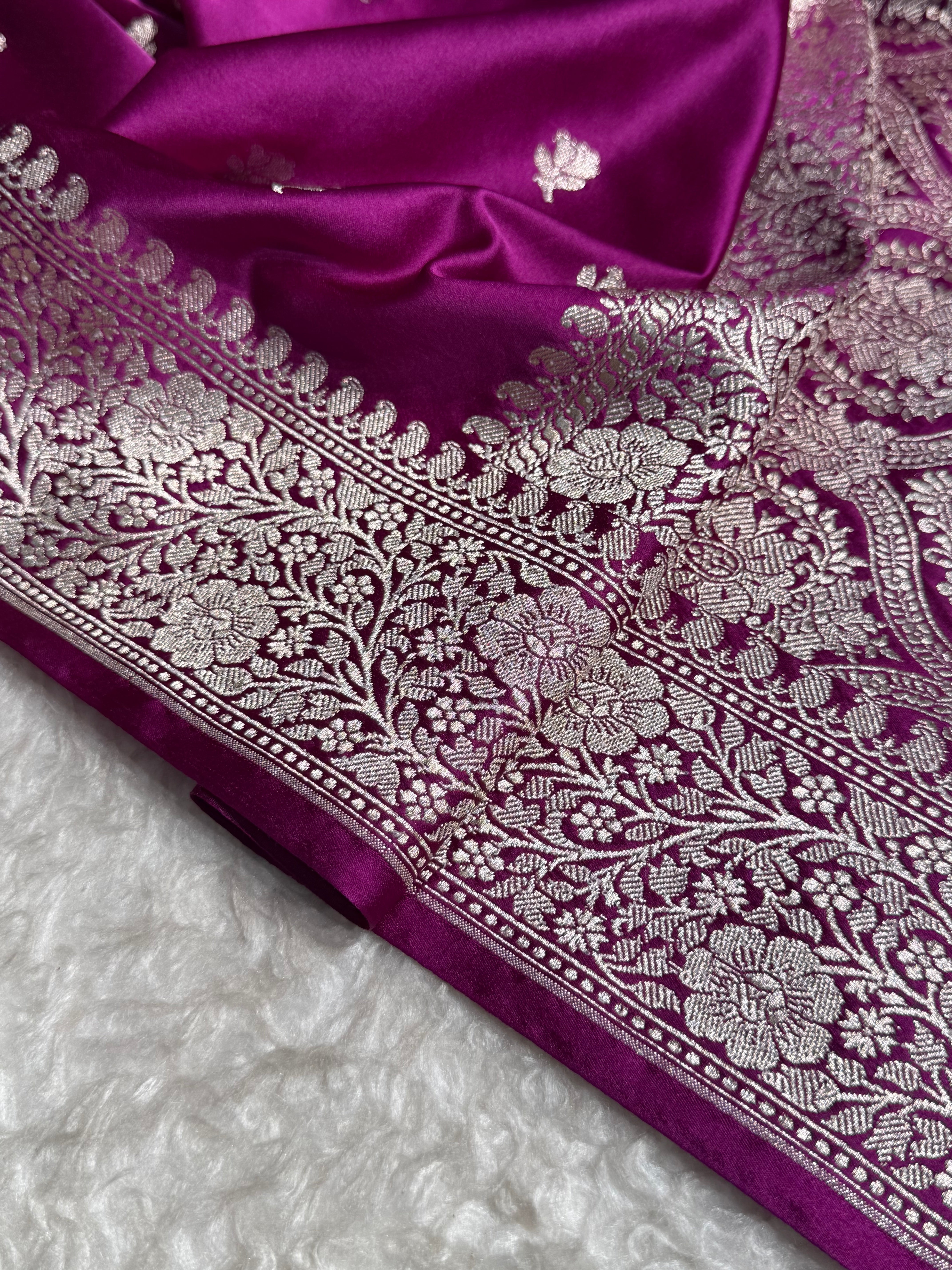 Wine floral Booti Mashru Silk Saree
