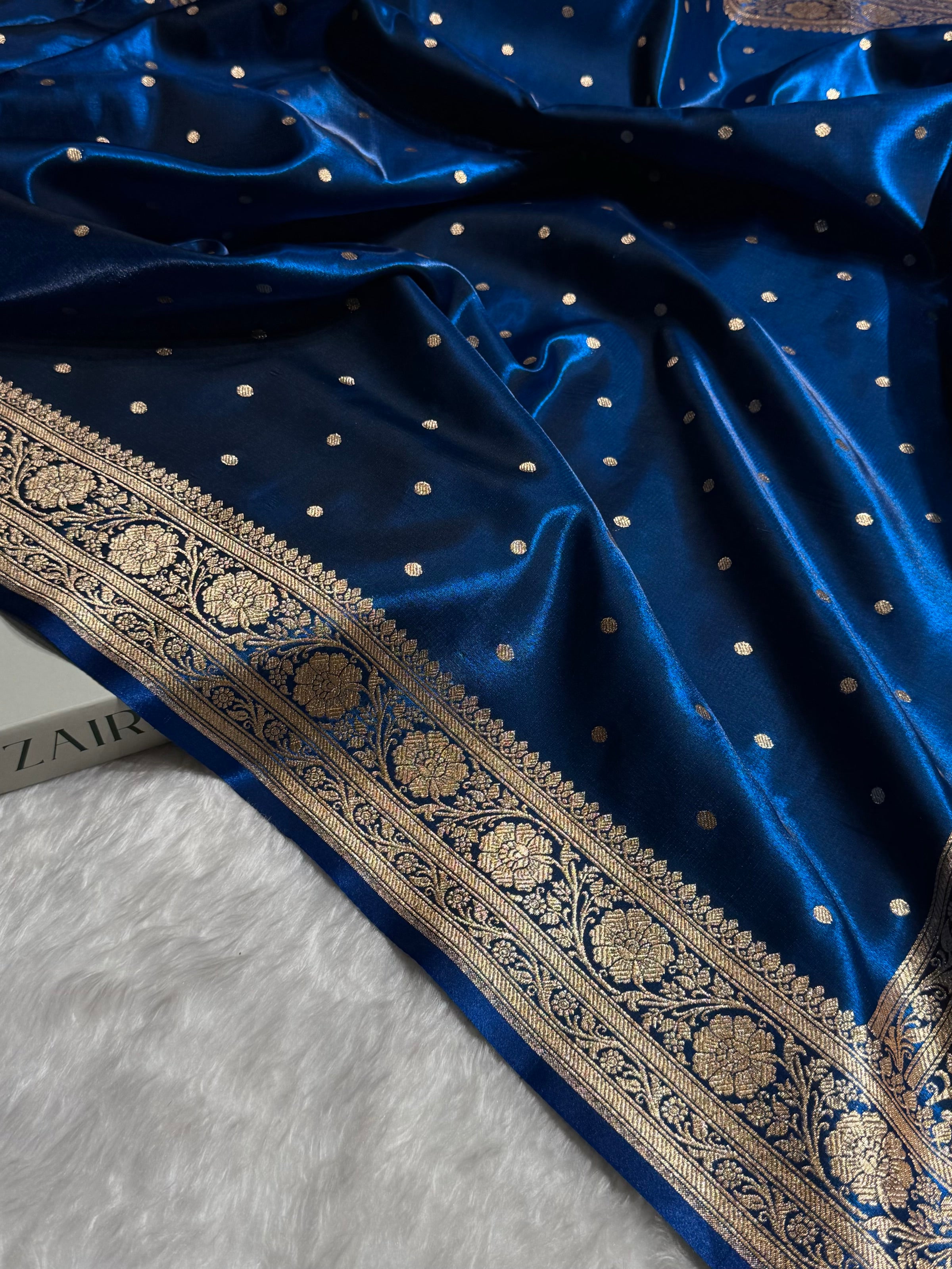 Banarasi Satin Silk Dot Booti in German Blue Shades SS08