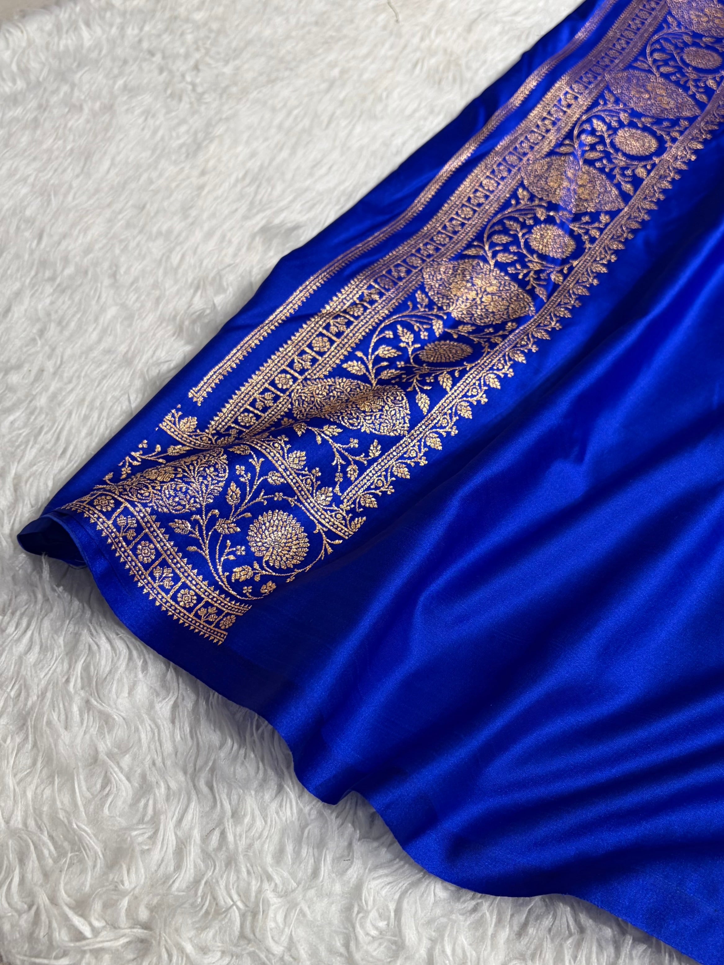 Banarasi Satin Katan Saree With Boota in Royal Blue Shades SK98