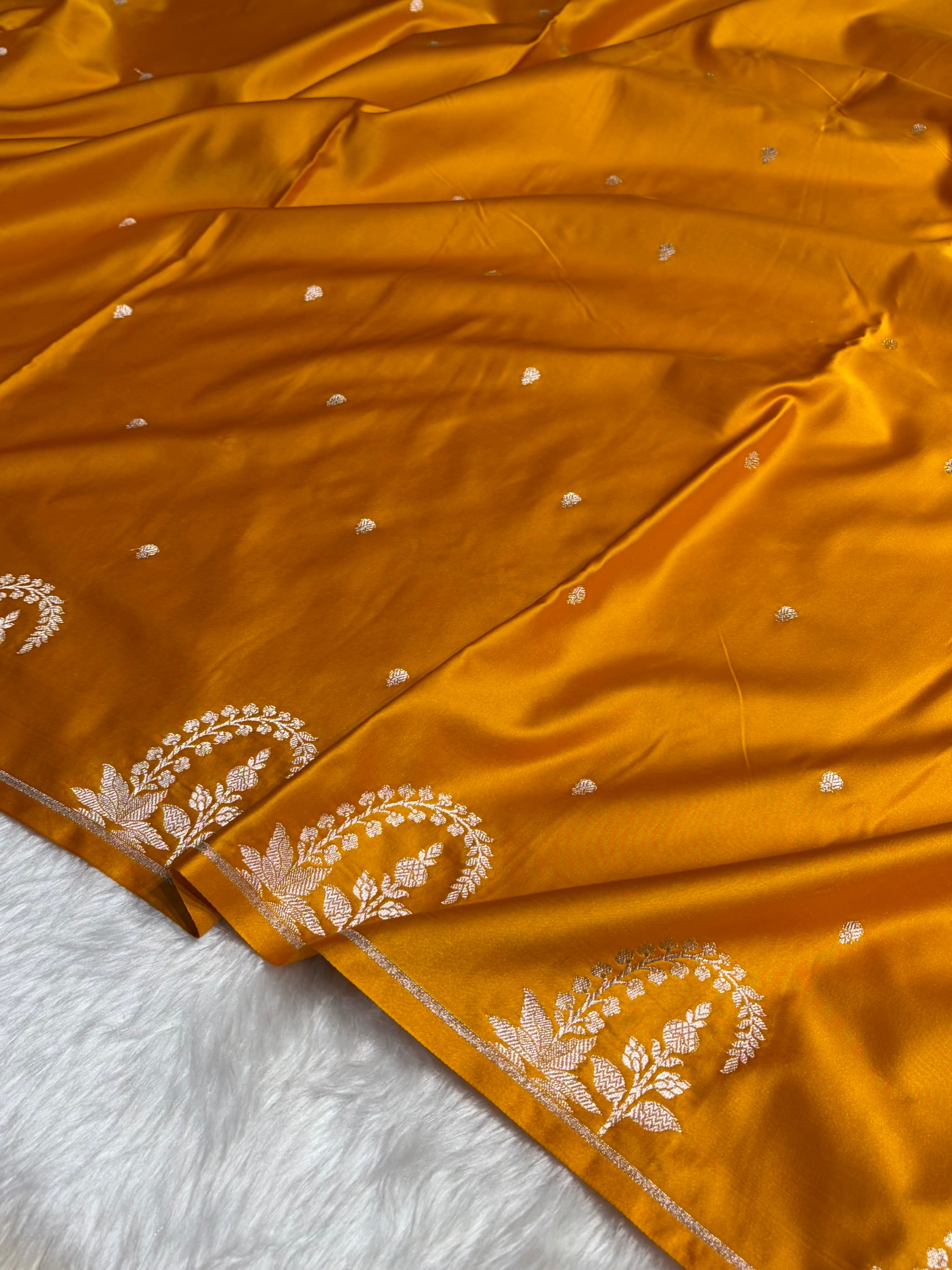 Mustard Boota With Floral Border Mashru Silk Saree MSM-95