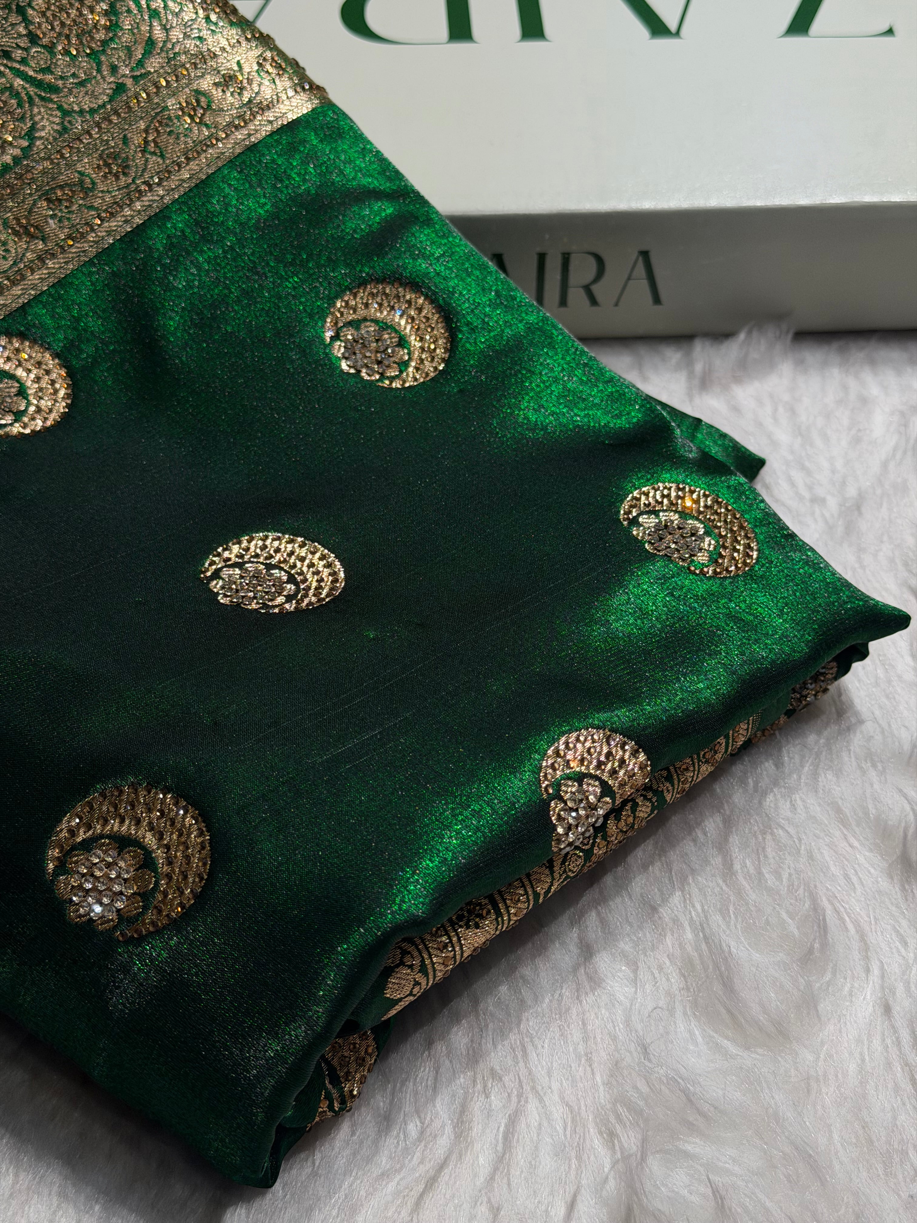 Chand Tara Bottle Green Boota With Traditional Banarasi Swarovski Work BSS04 (R)