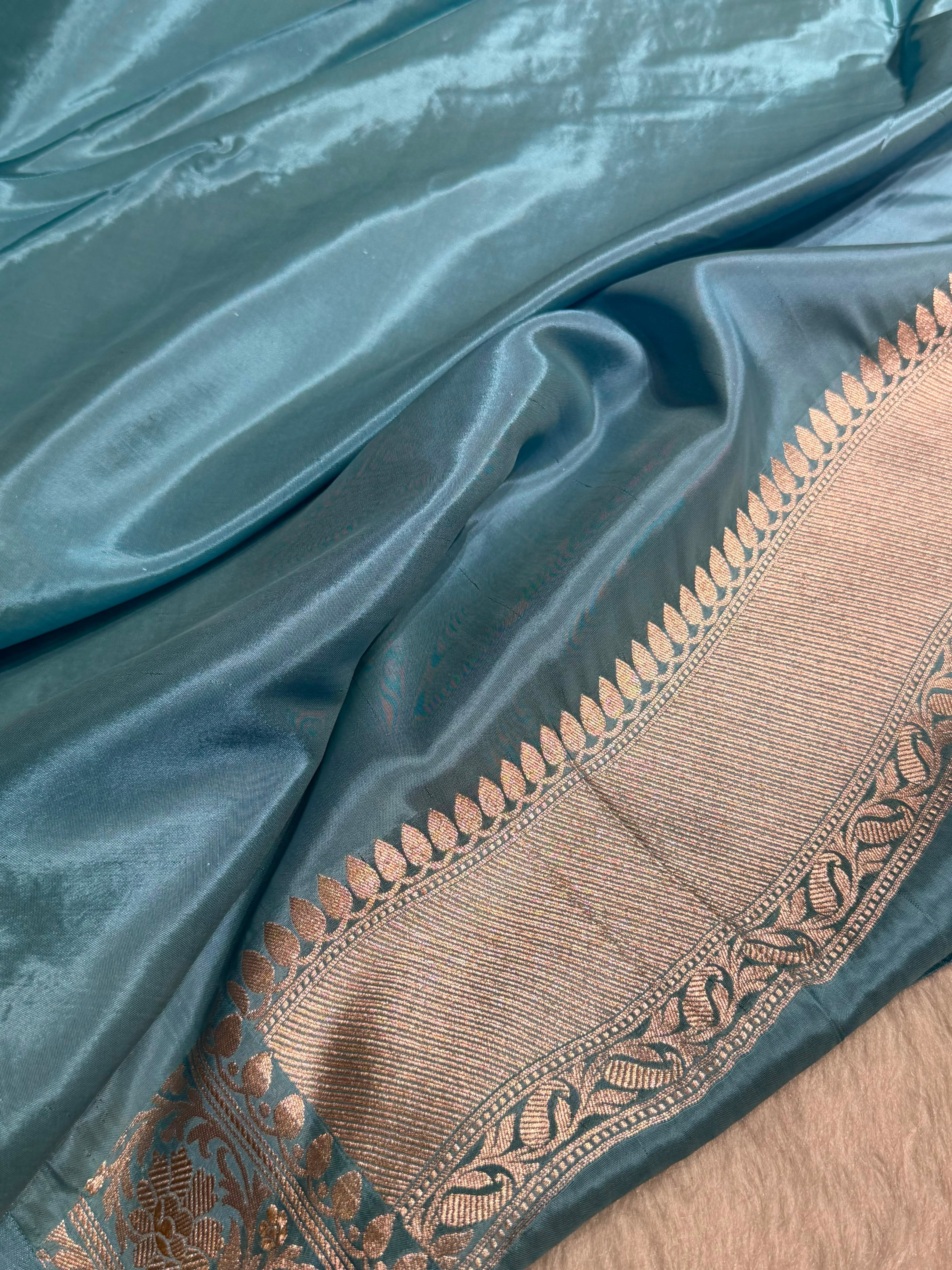 Sky Blue Shades With Contrast Border Crepe Silky Katan Banarasi Saree CSK-09