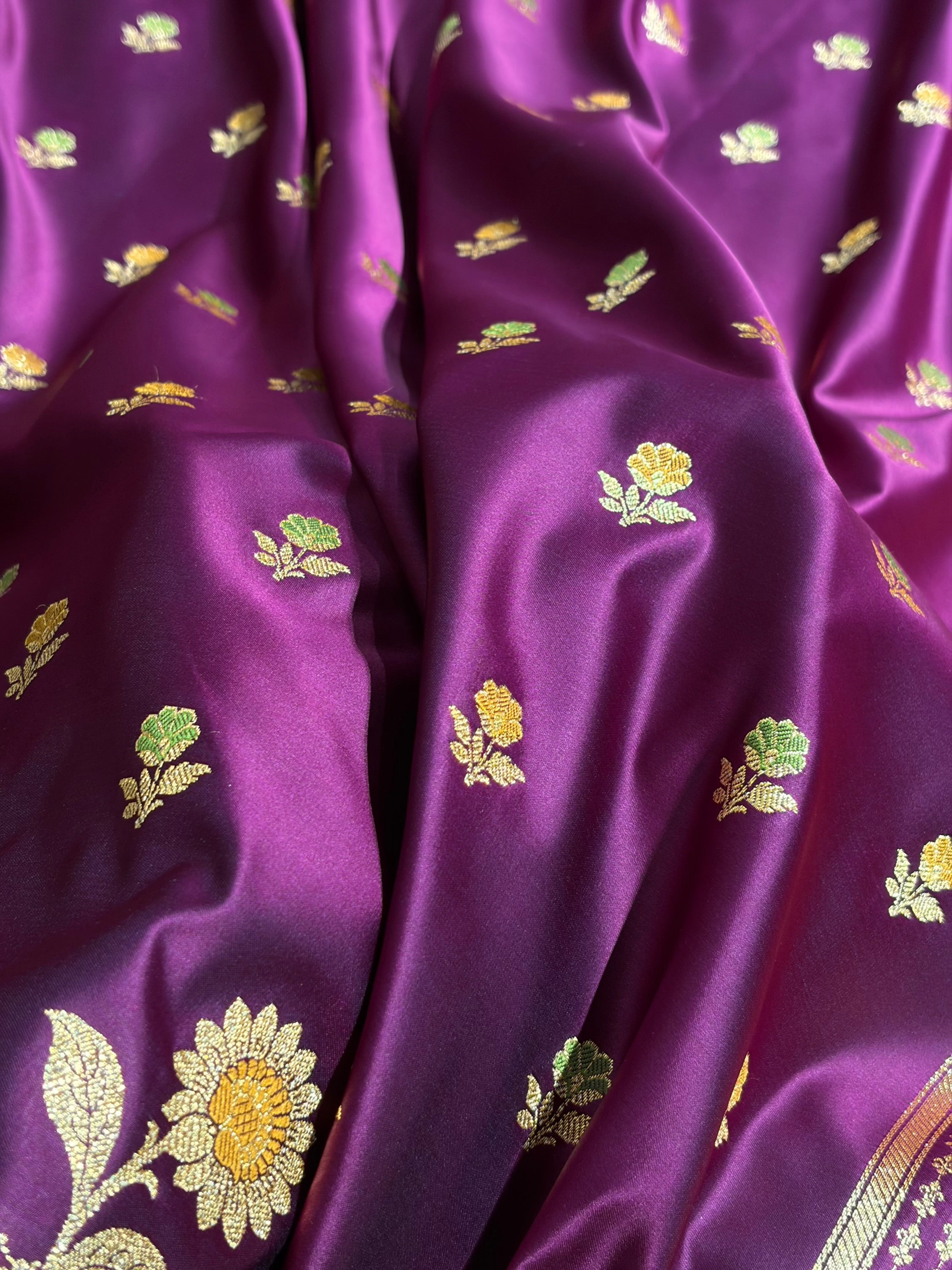 Wine Shades Minakari Boota Pattern Satin Katan Silk Saree SK18