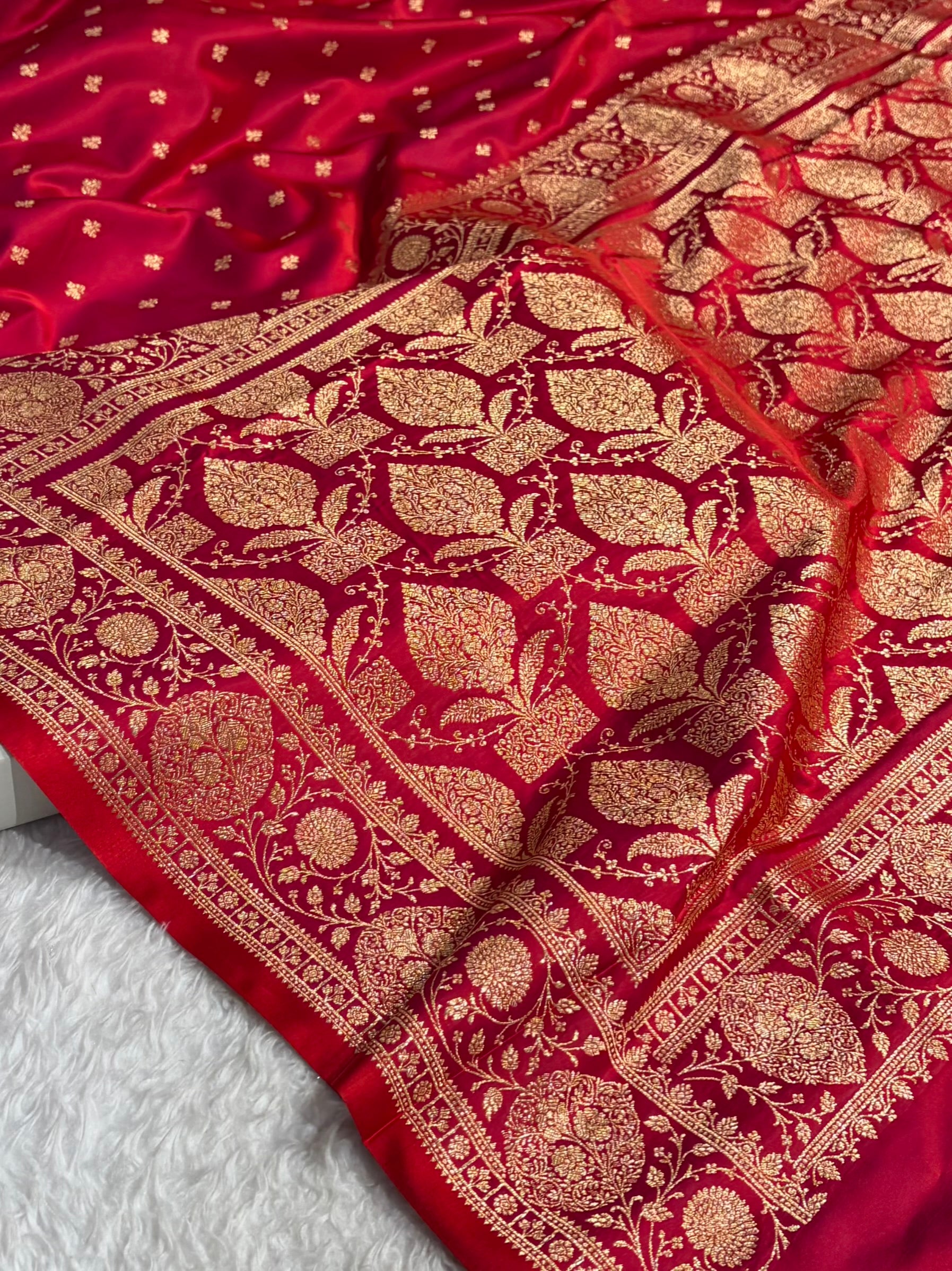 Banarasi Satin Katan Saree With Boota in Cross Red Shades SK117