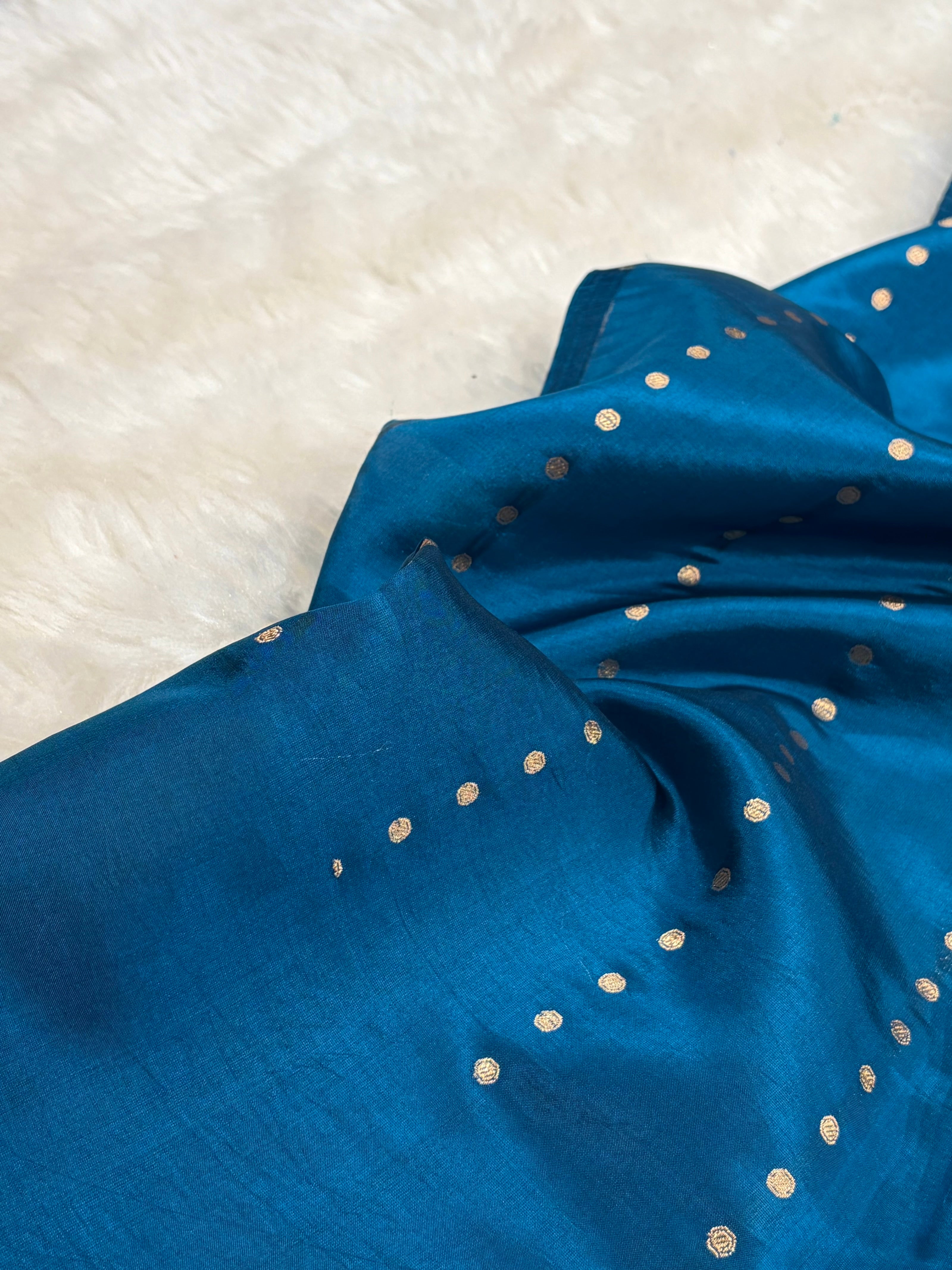 Banarasi German Blue Boota Handwoven Pure Paper Silk RM-86