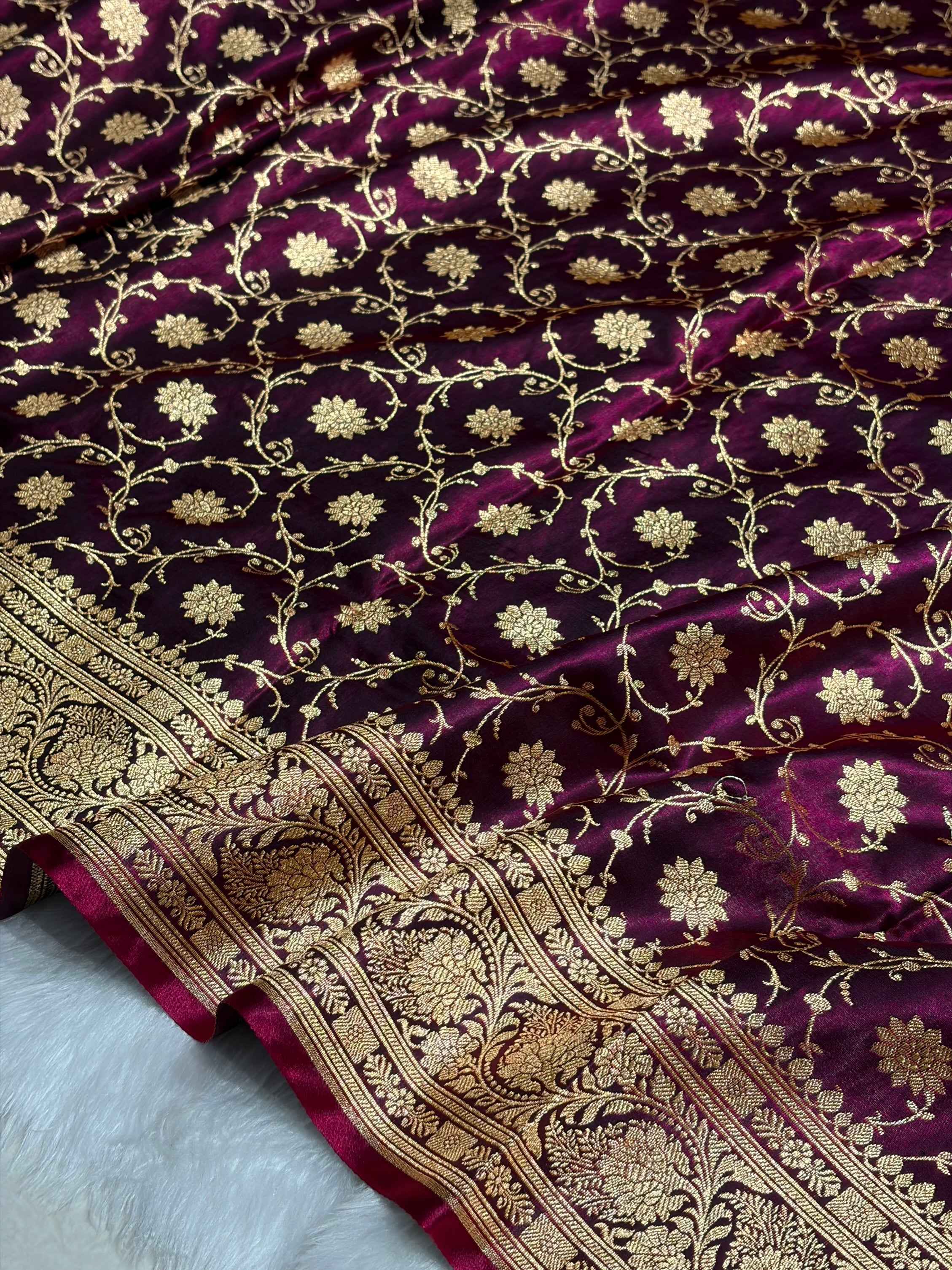 Satin Silk Jaal Pattern in Wine Shades