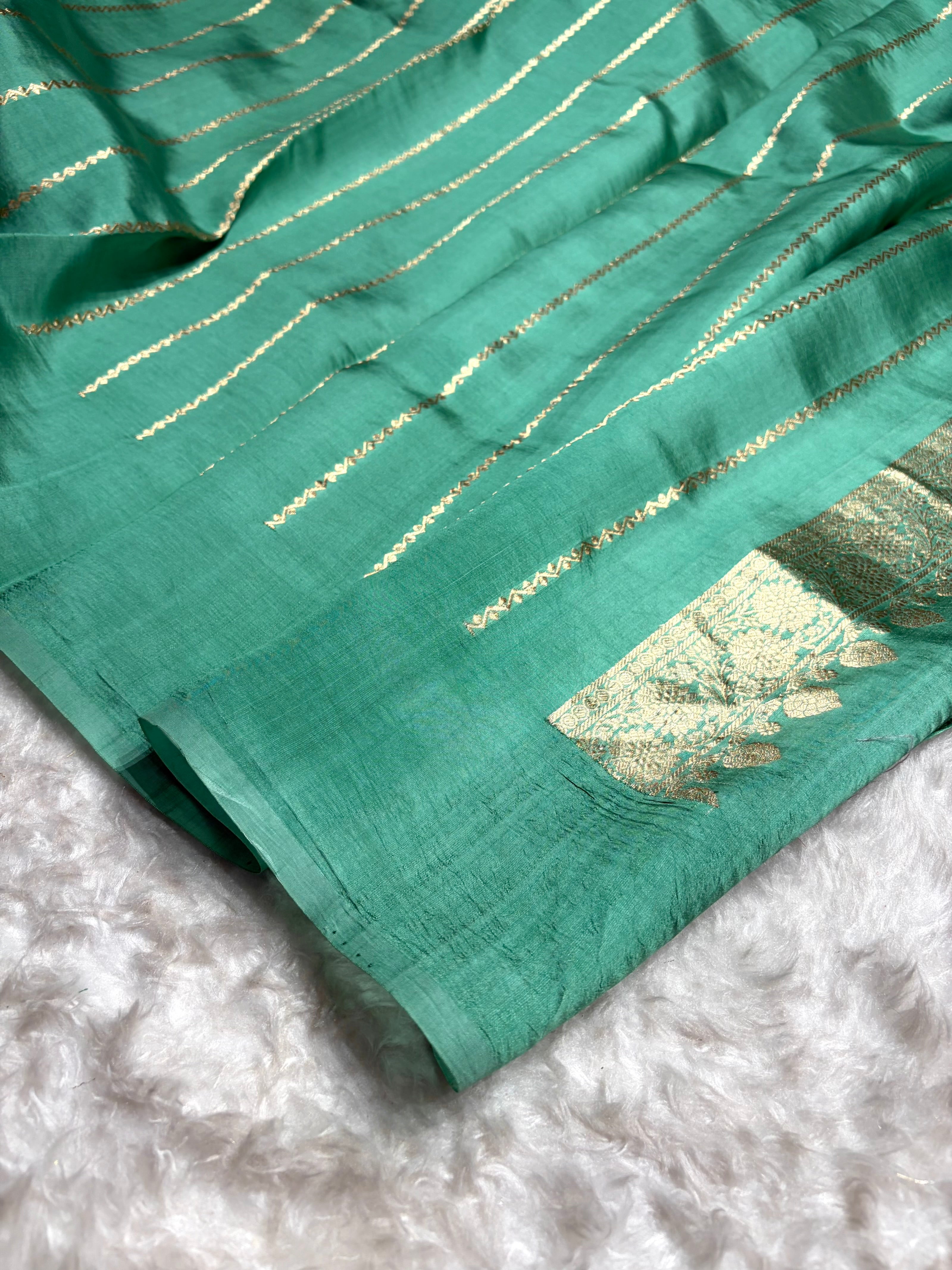 Sea Green Shades Banarasi Handwoven Pure Paper Katan Silk RM-66