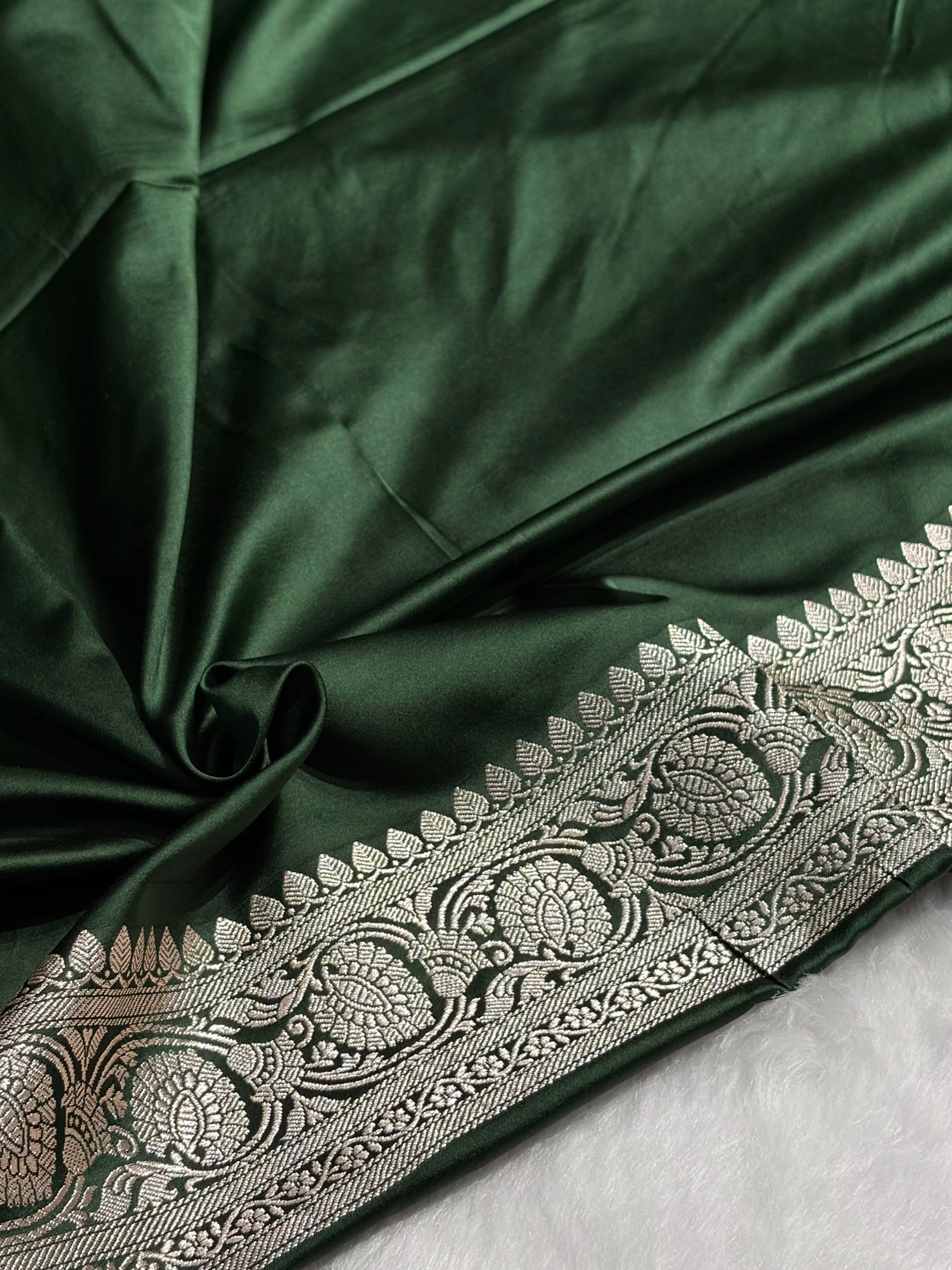 Banarasi Dark Bottle Green Minakari Booti Mashru Silk Saree MS10