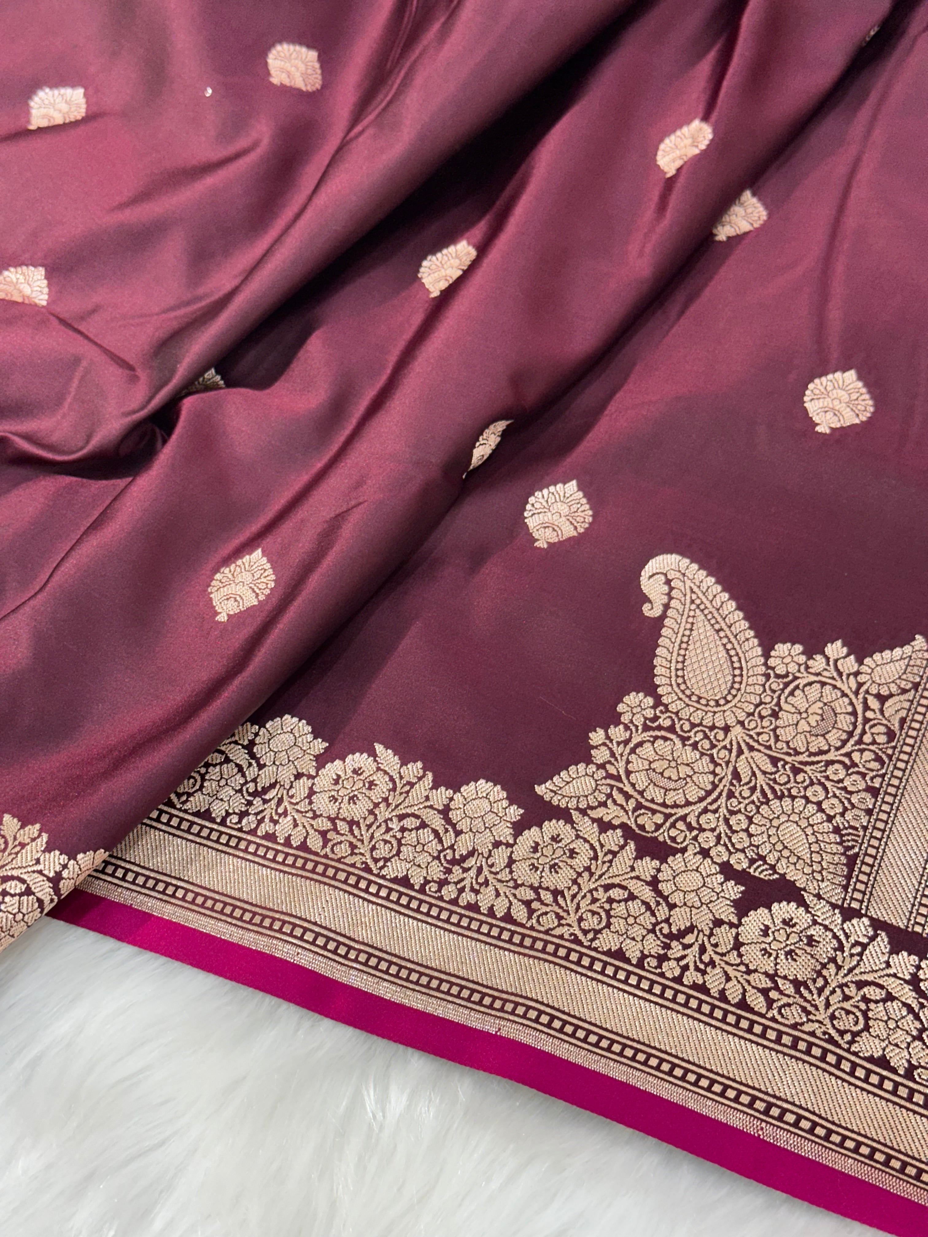 Chocolate Shades Floral Boota Mashru Silk Saree