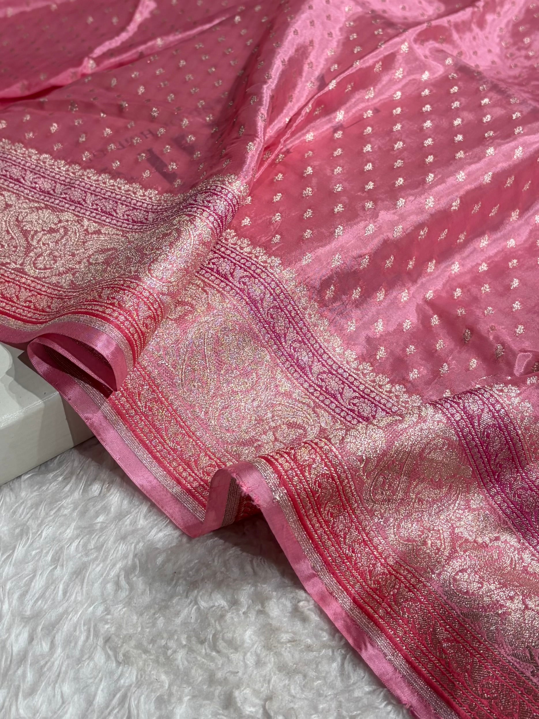 Pink Shades With Contrast Border Crepe Silky Katan Banarasi Saree CSK-05