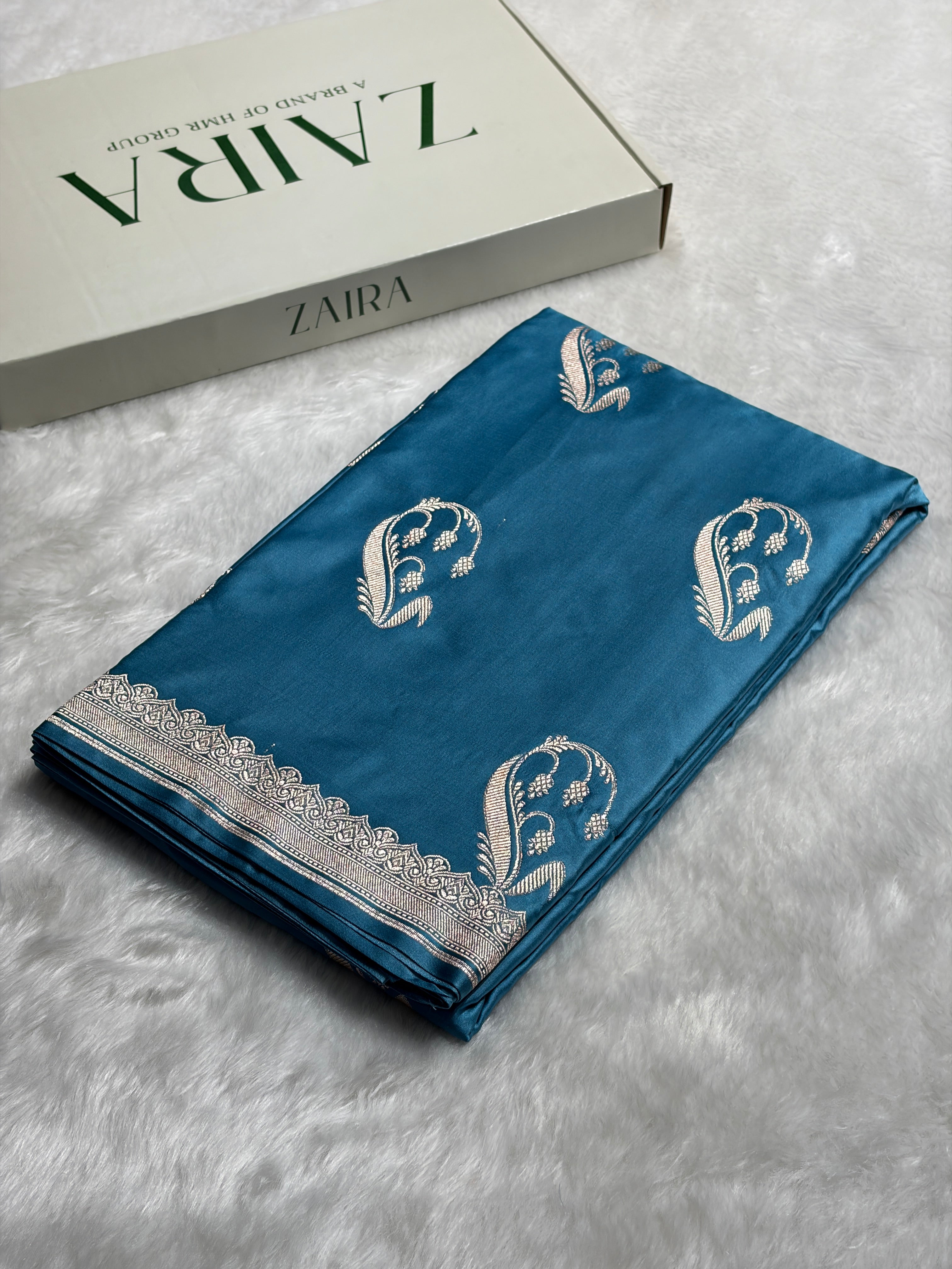 Firozi Shades Unique Boota Motif Mashru Silk Saree MS12