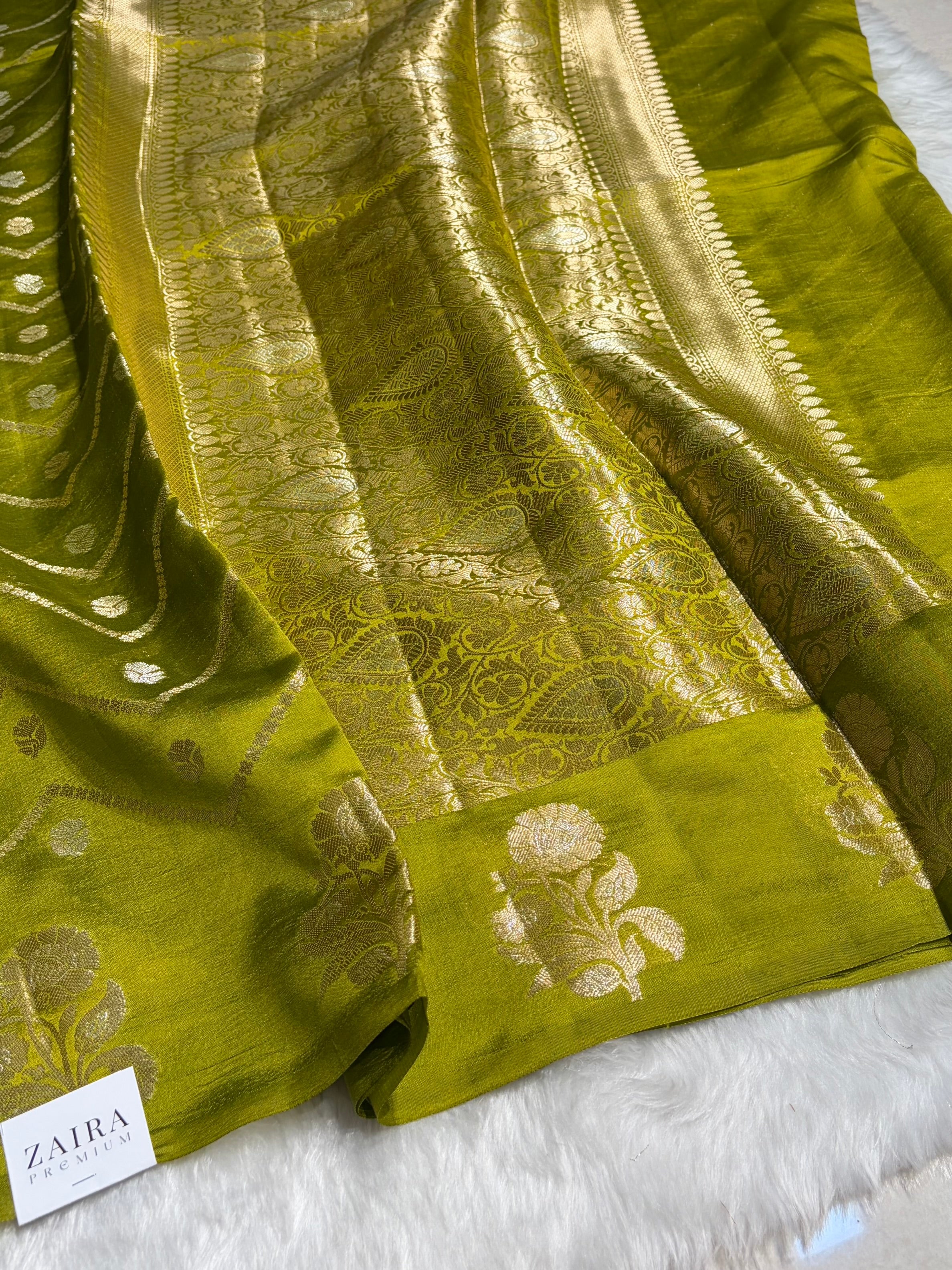 Mehendi Shades Boota Caramel Silk Saree CS-03