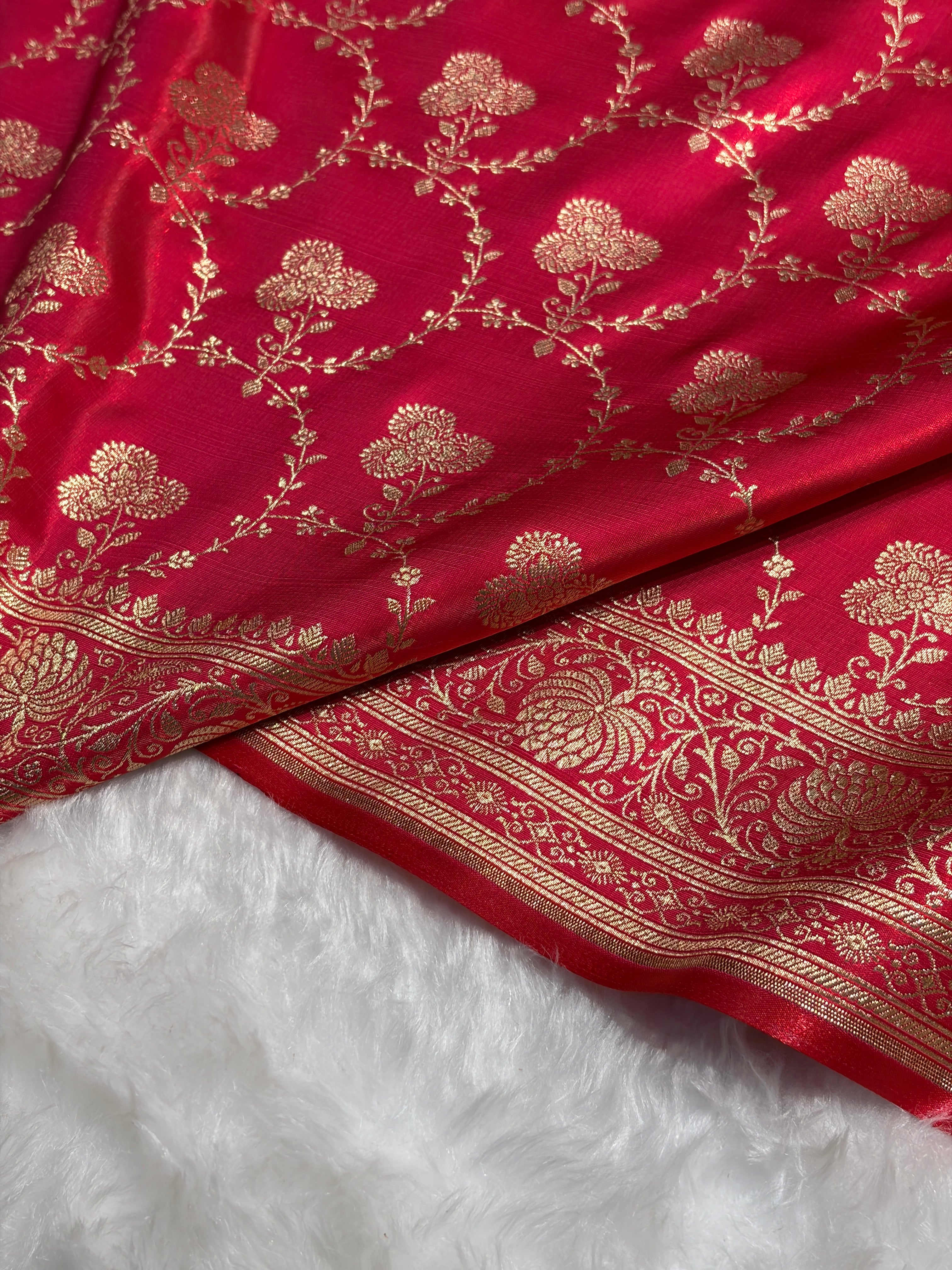 Satin Silk Saree Jaal in Corss Rani Shades SS23