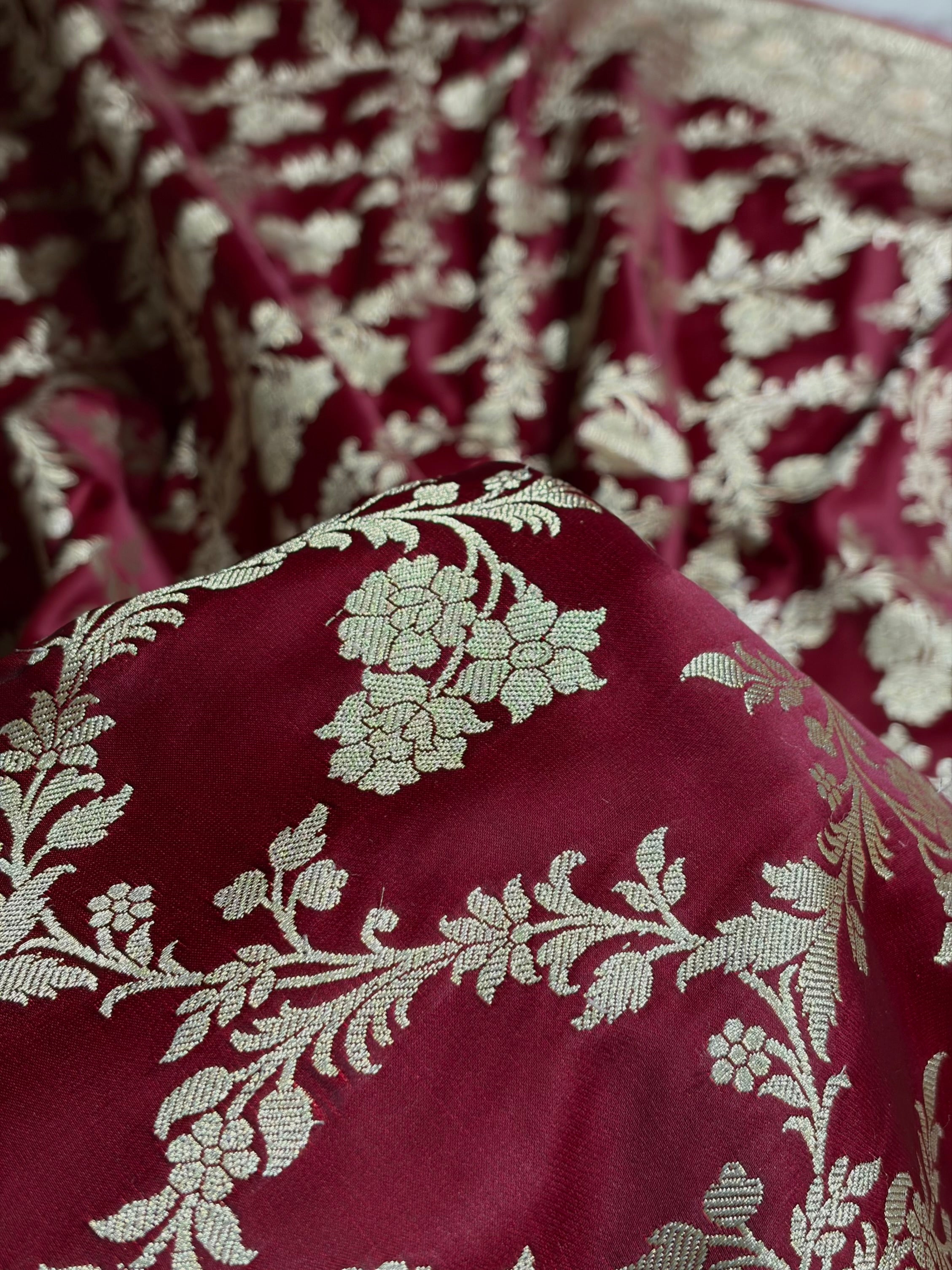 Banarasi Garnet Jaal Soft Katan Silk Saree
