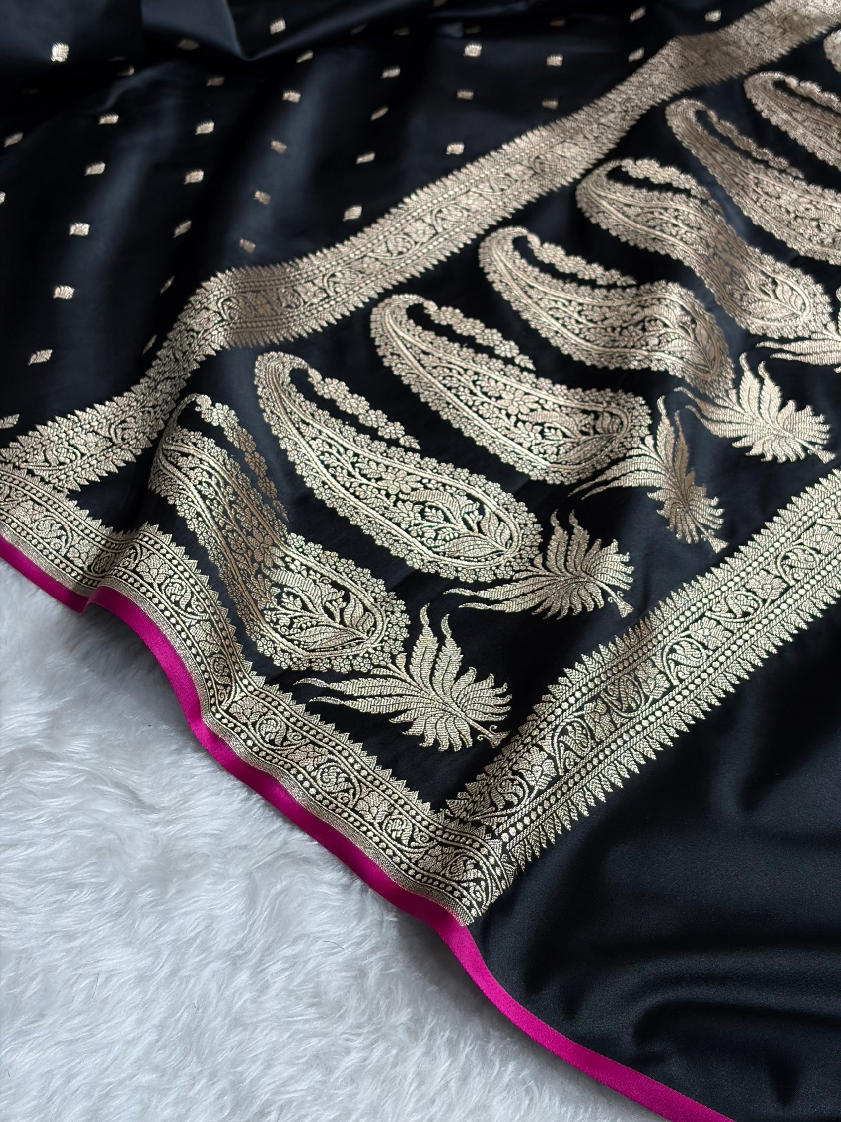 Premium Banarasi Satin Katan Saree in Black Shades SK90