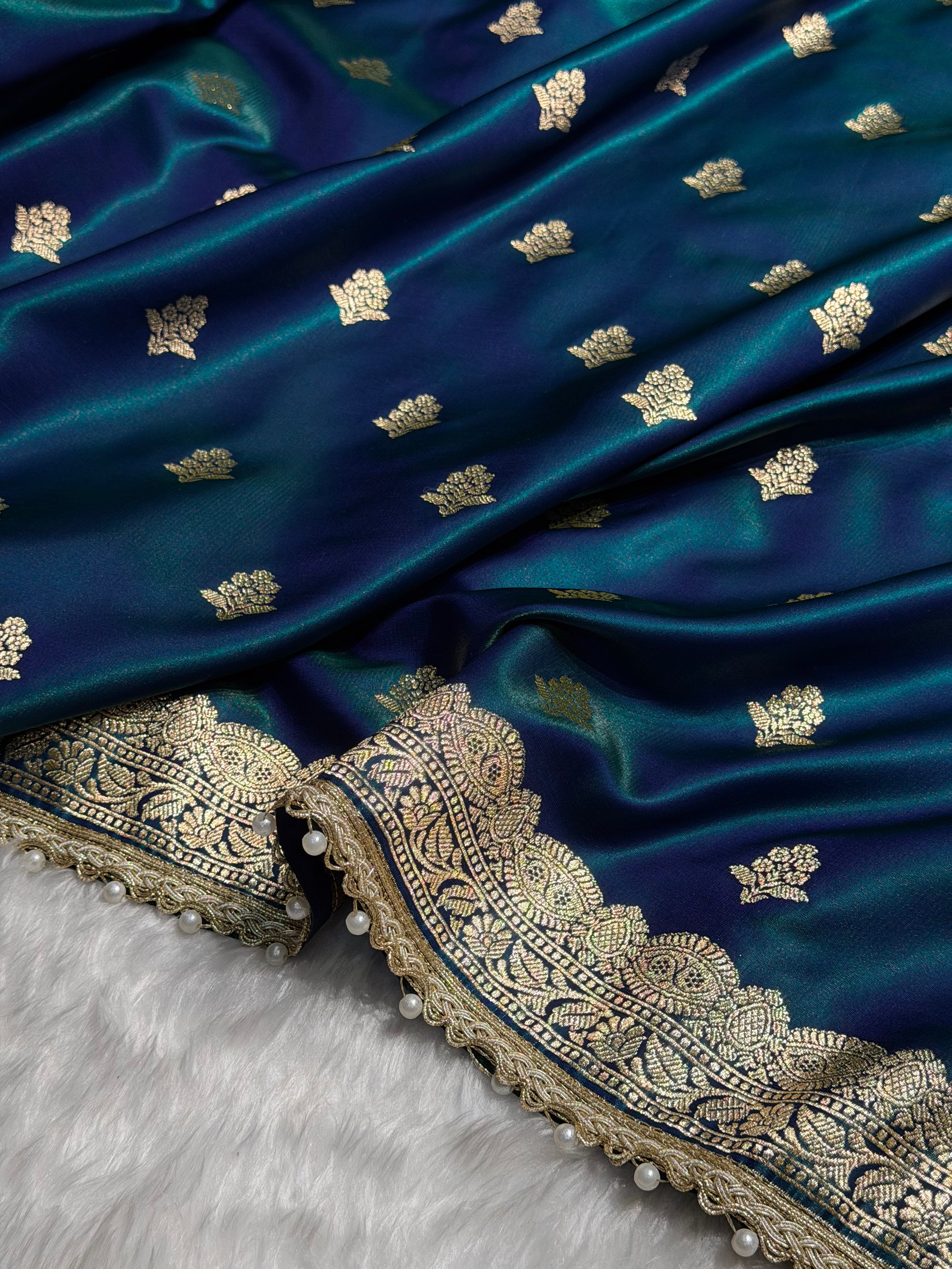 Peacock Shades Booti Satin Silk Saree with gotta patti SSGP07