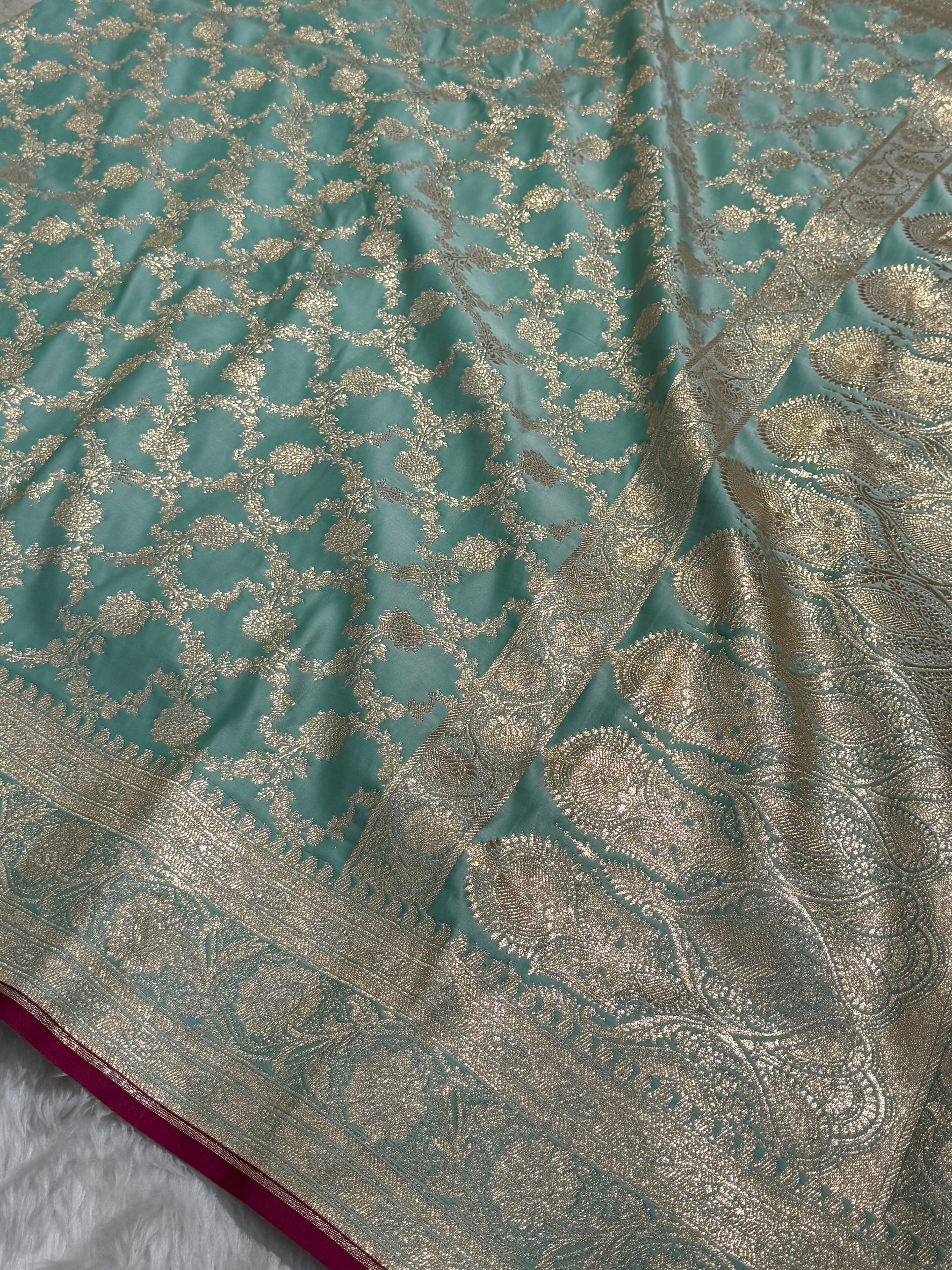 Pastel Seagreen Jaal Katan Silk saree SK25