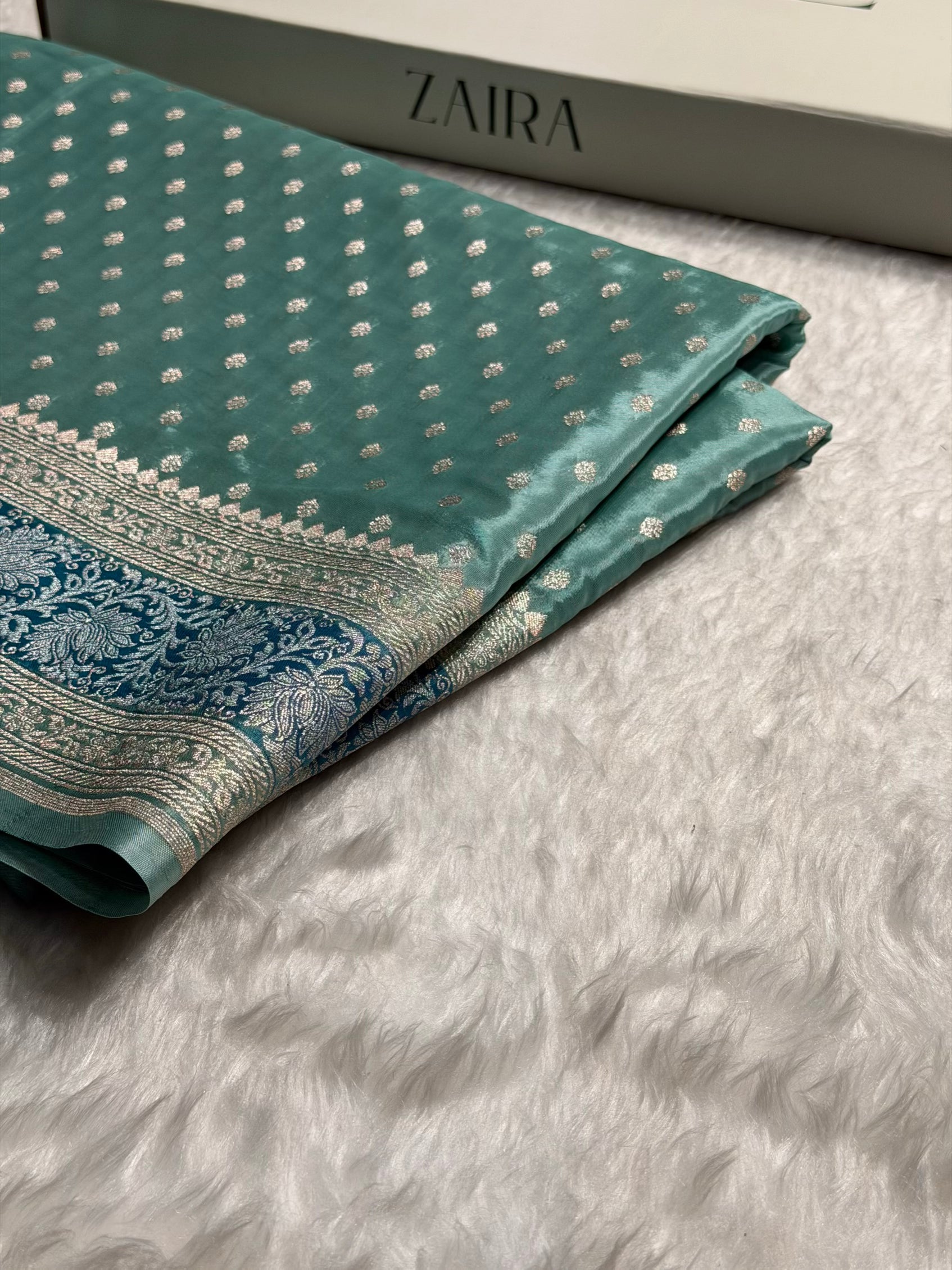 Banarasi Sea Green Shades With Contrast Border Crepe Silky Katan Banarasi Saree CSK-02