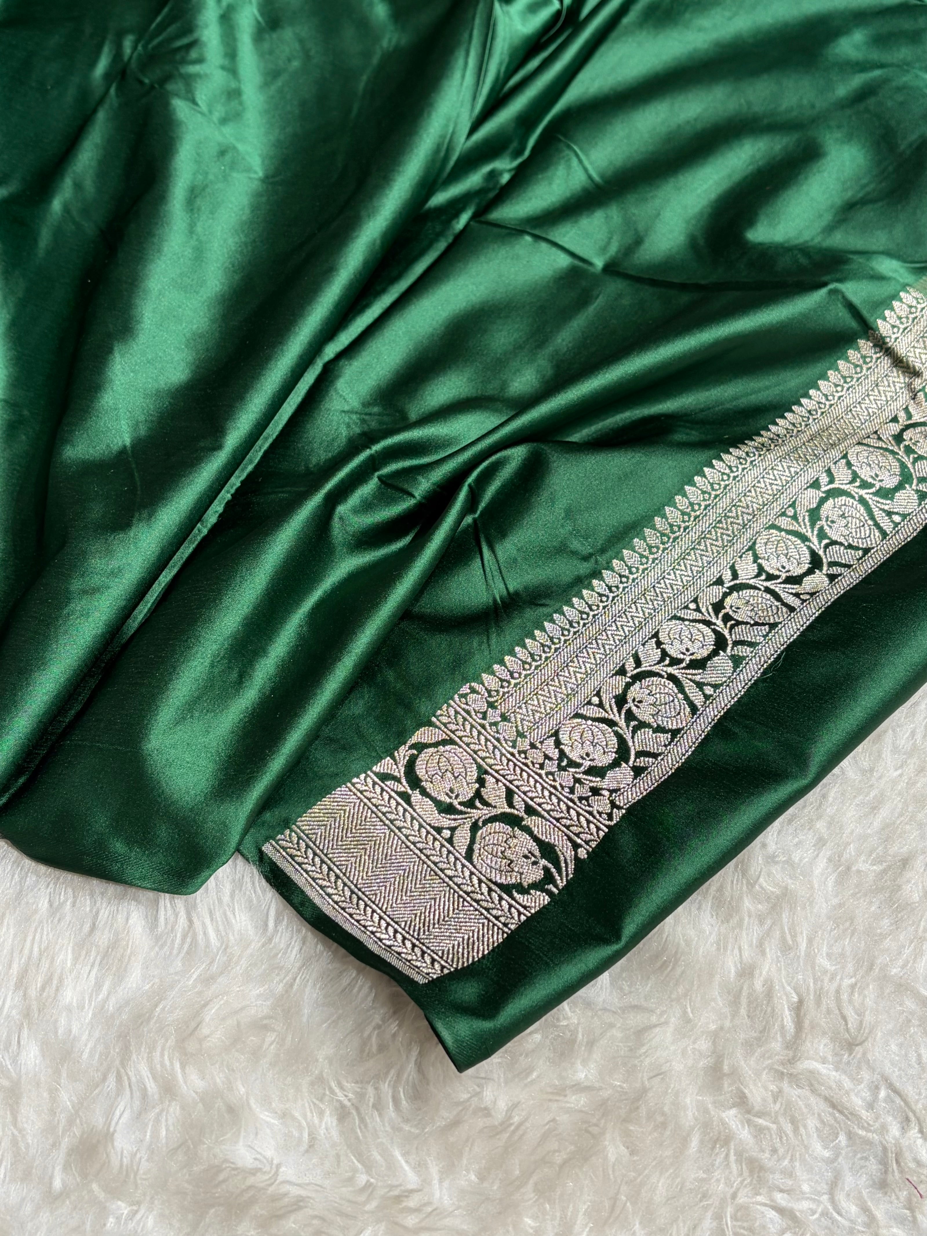 Bottle Green Shades Minakari Boota Mashru Silk Saree MS35