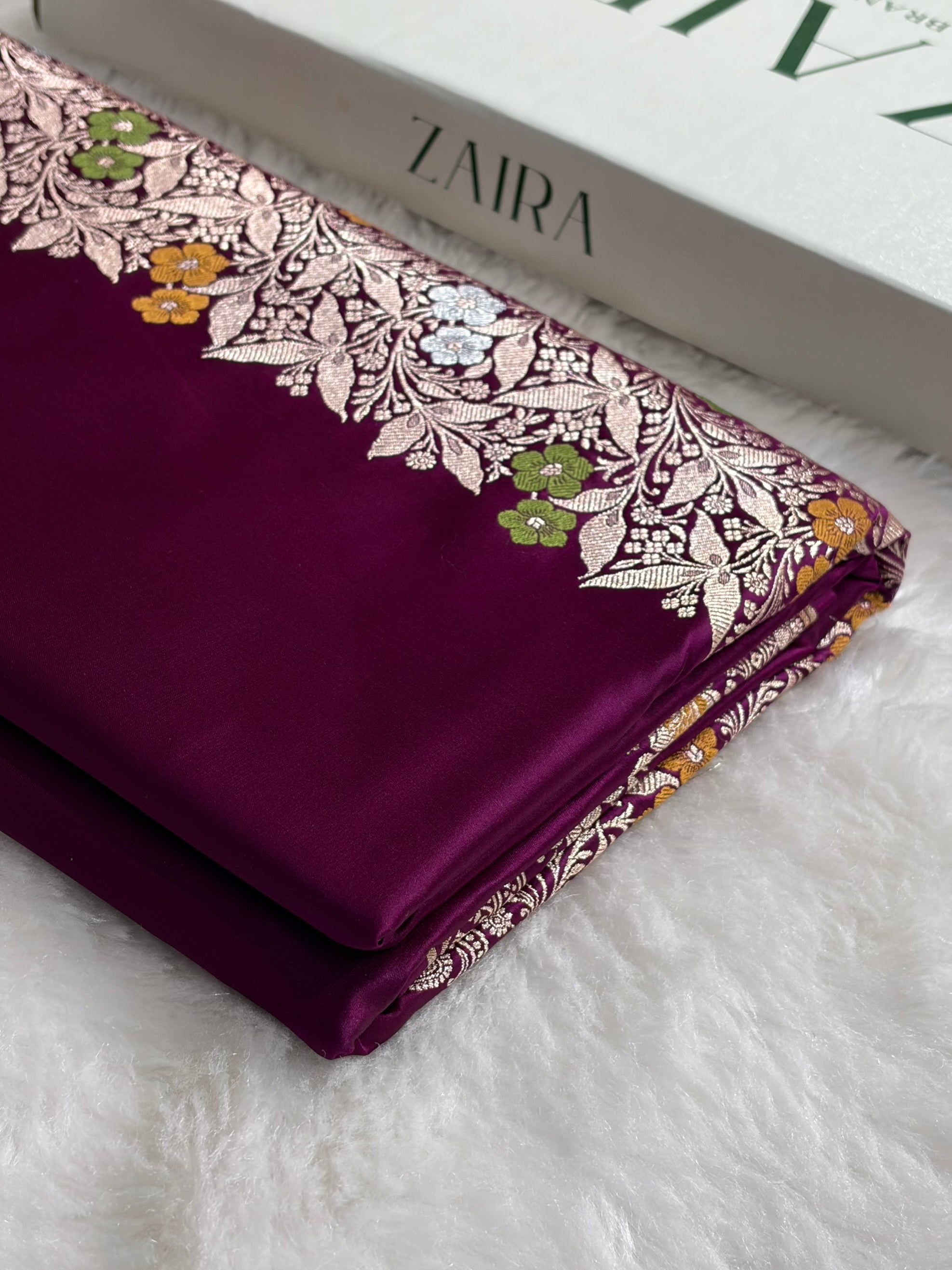 Wine Shades Banarasi Minakari Boota Skirt Pattern Floral Mashru Silk Saree MSM-116