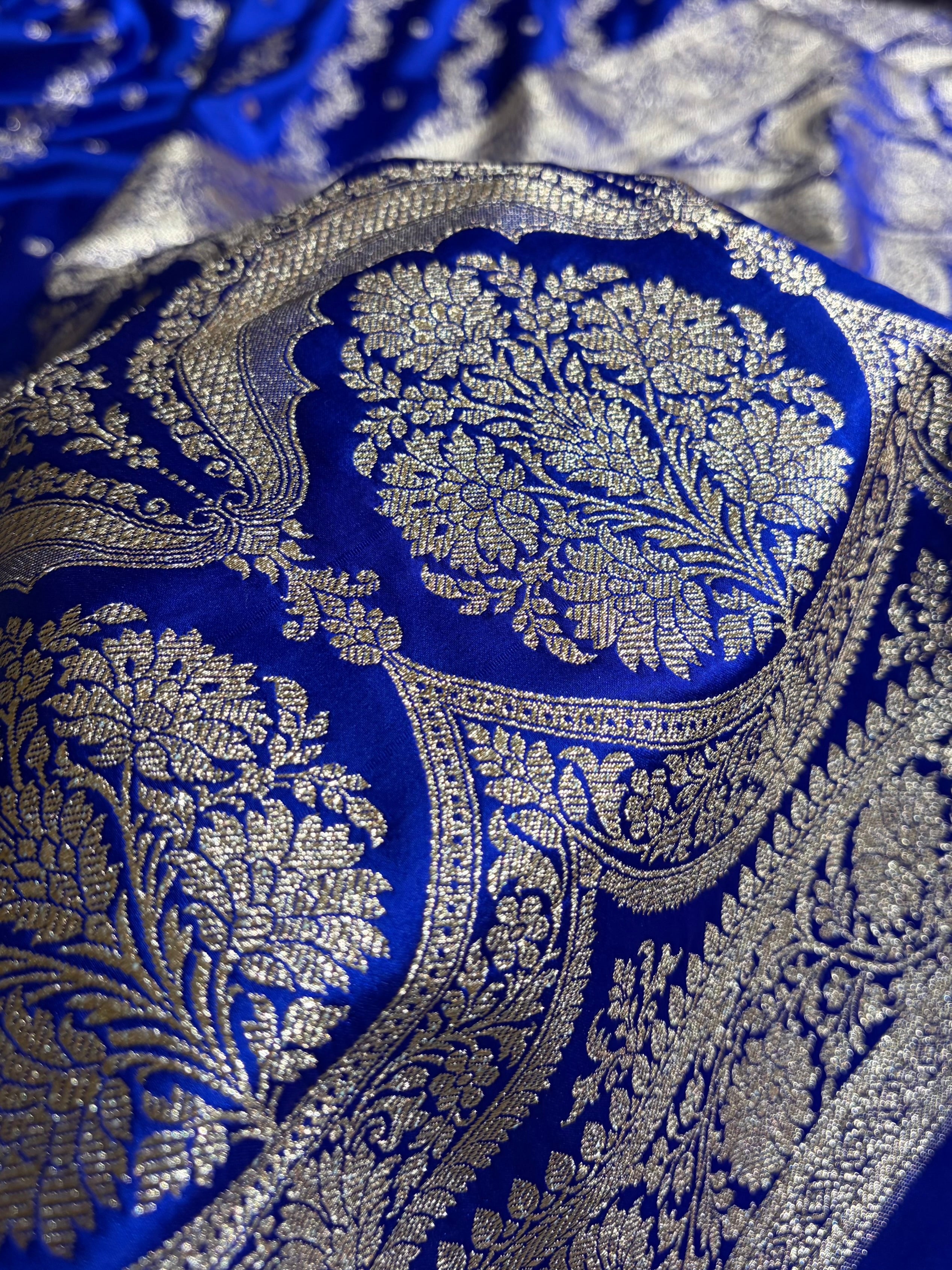 Banarasi Satin Katan Saree With Boota in Royal Blue Shades SK108