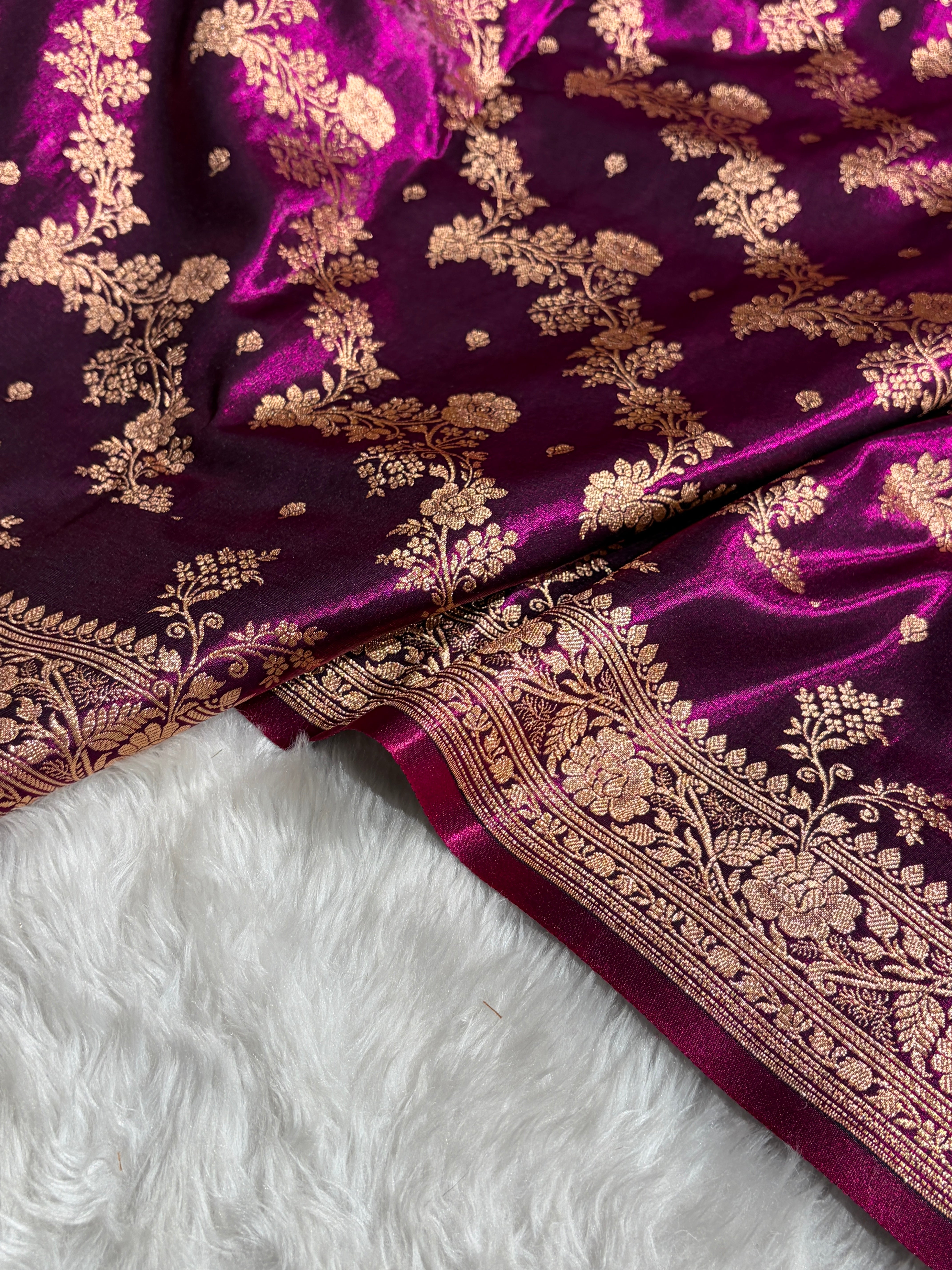 Satin Silk Saree Banarasi Cross with booti In Wine Shades SS22