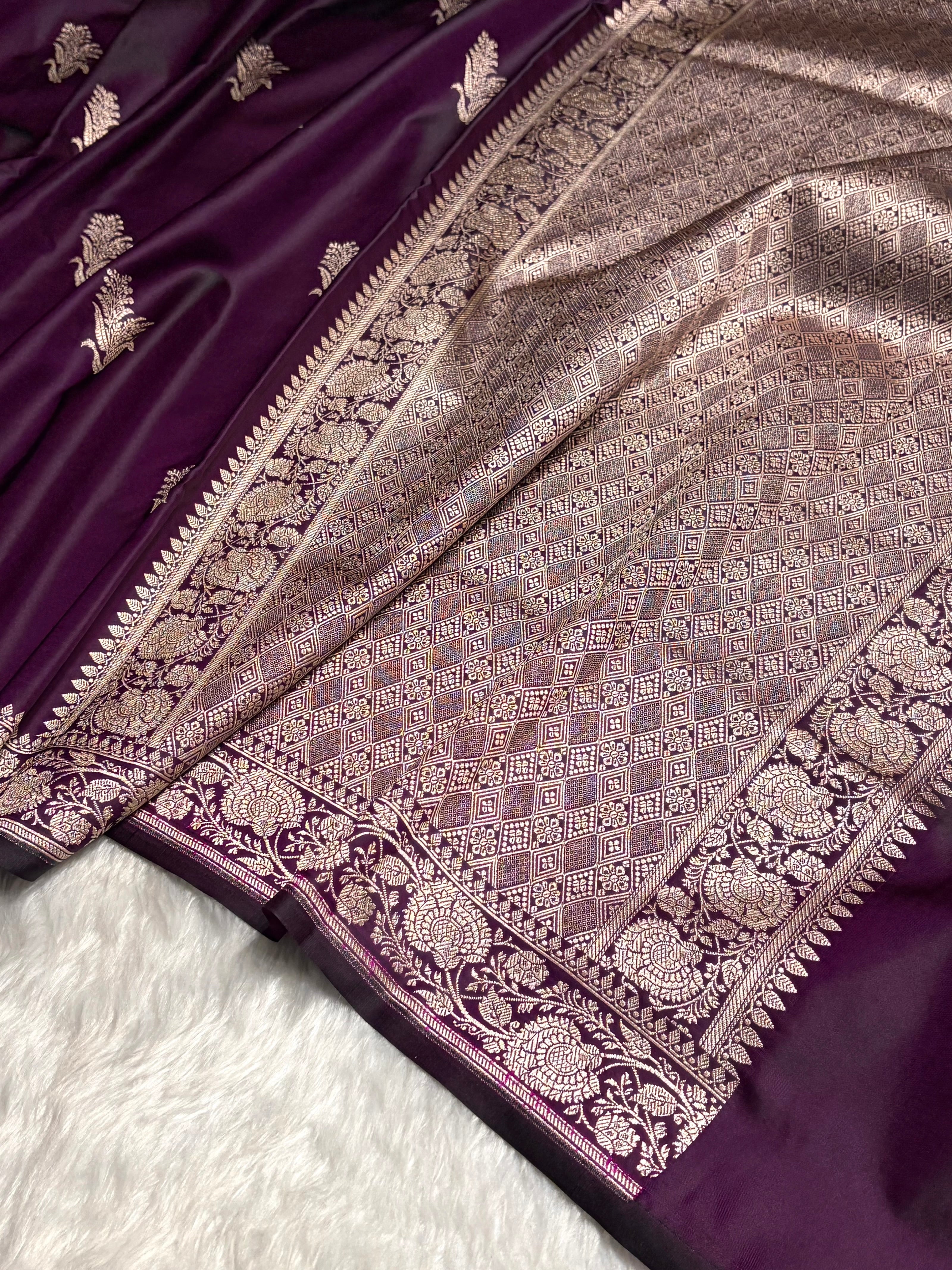 Dark Purple Boota With Floral Border Mashru Silk Saree MSM-89