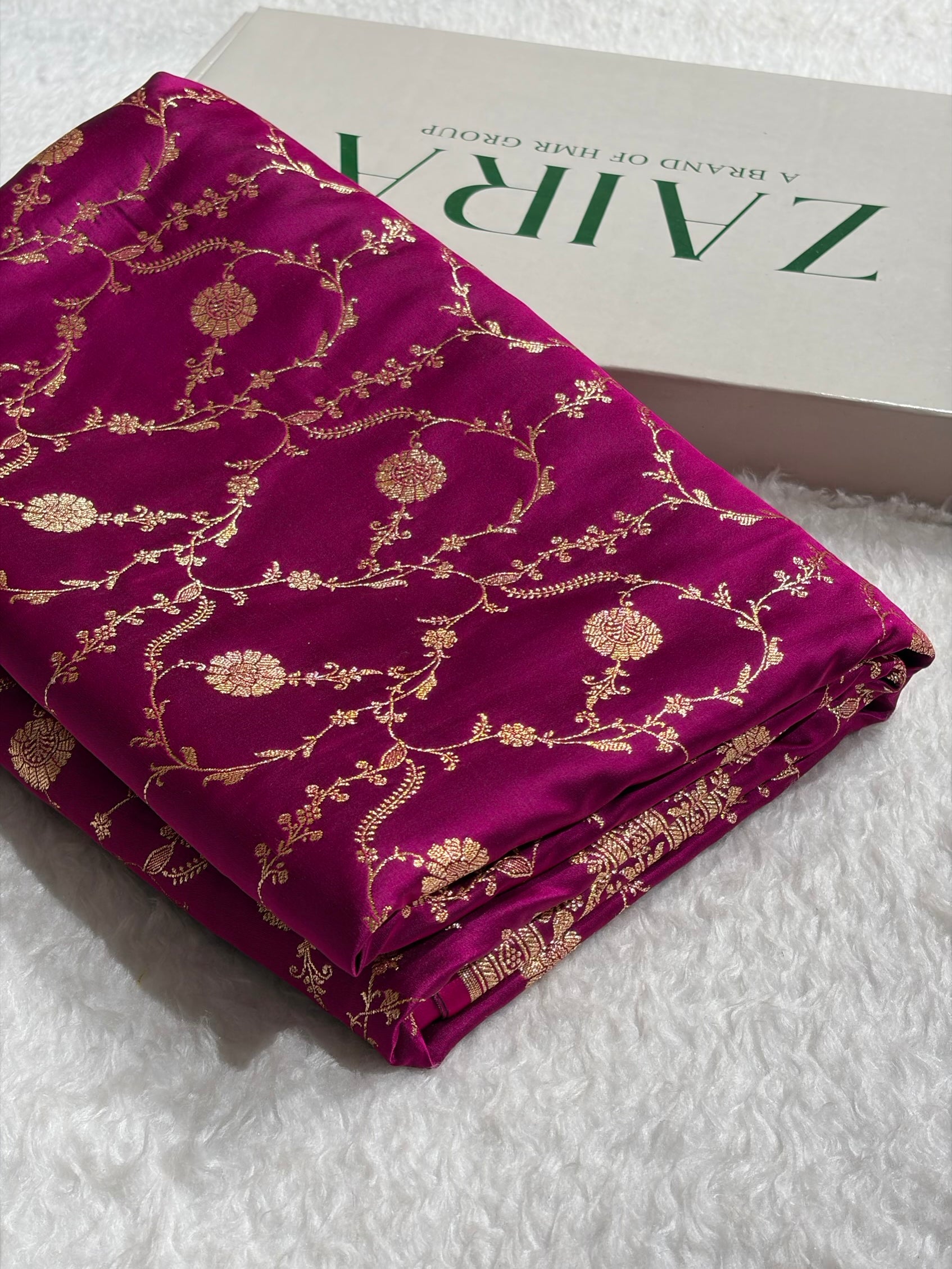 Banarasi Satin Katan Saree in Jaal Pattern Rani Shades SK86