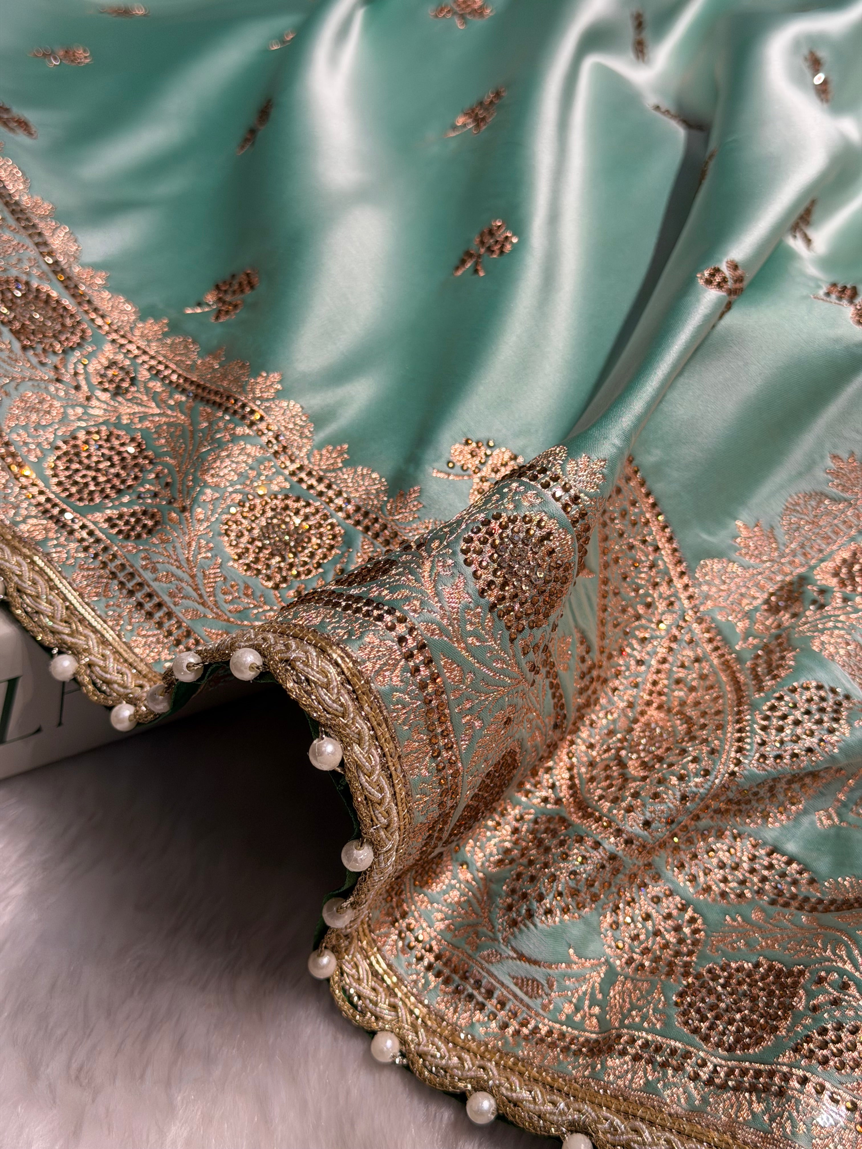 Sea Green Booti With Swarovski Work & Gotta Patti Katan Silk Saree BSKGP09