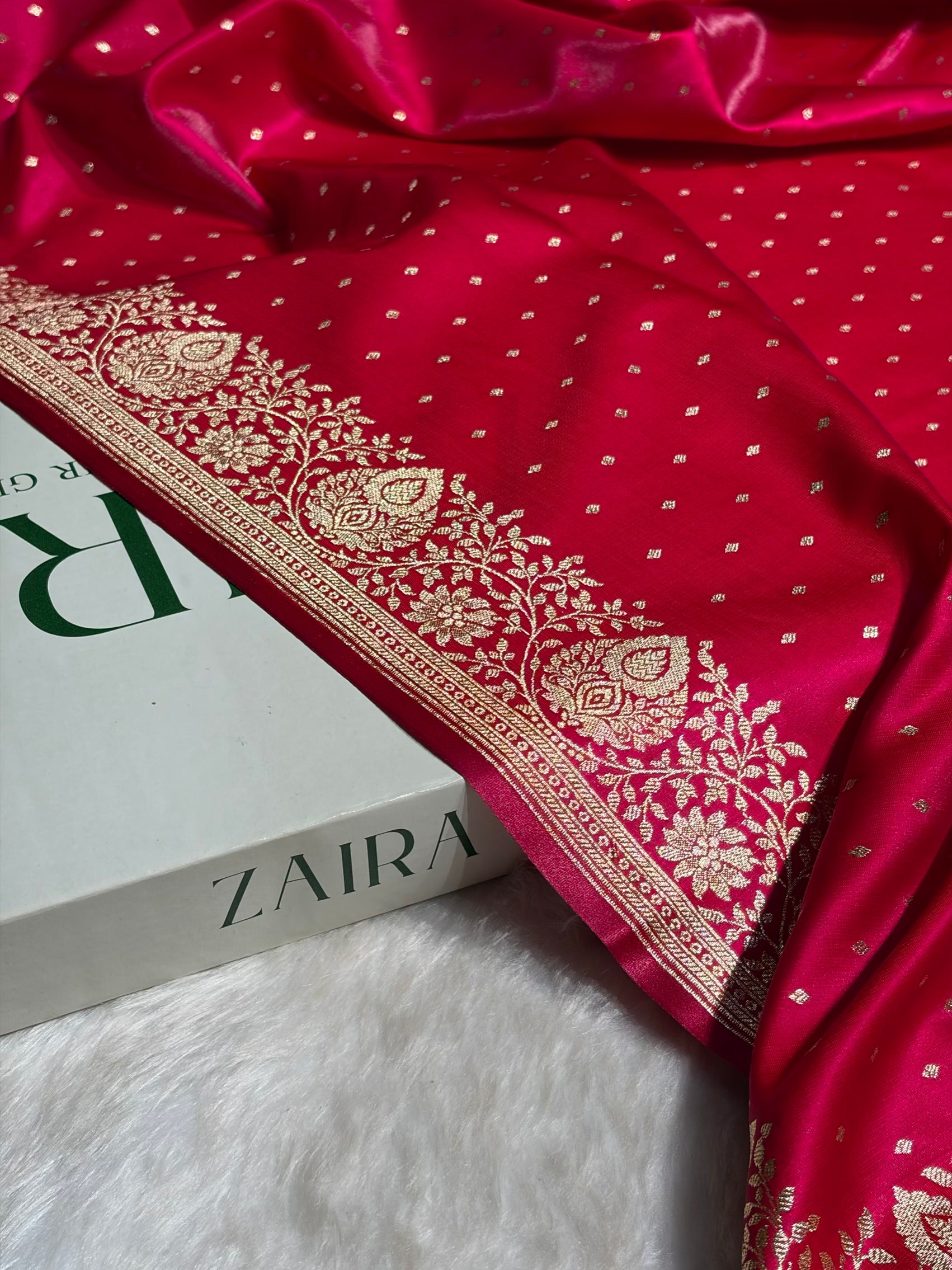 Ultra Light Weight Satin Silk Boota in Rani Shades SS31