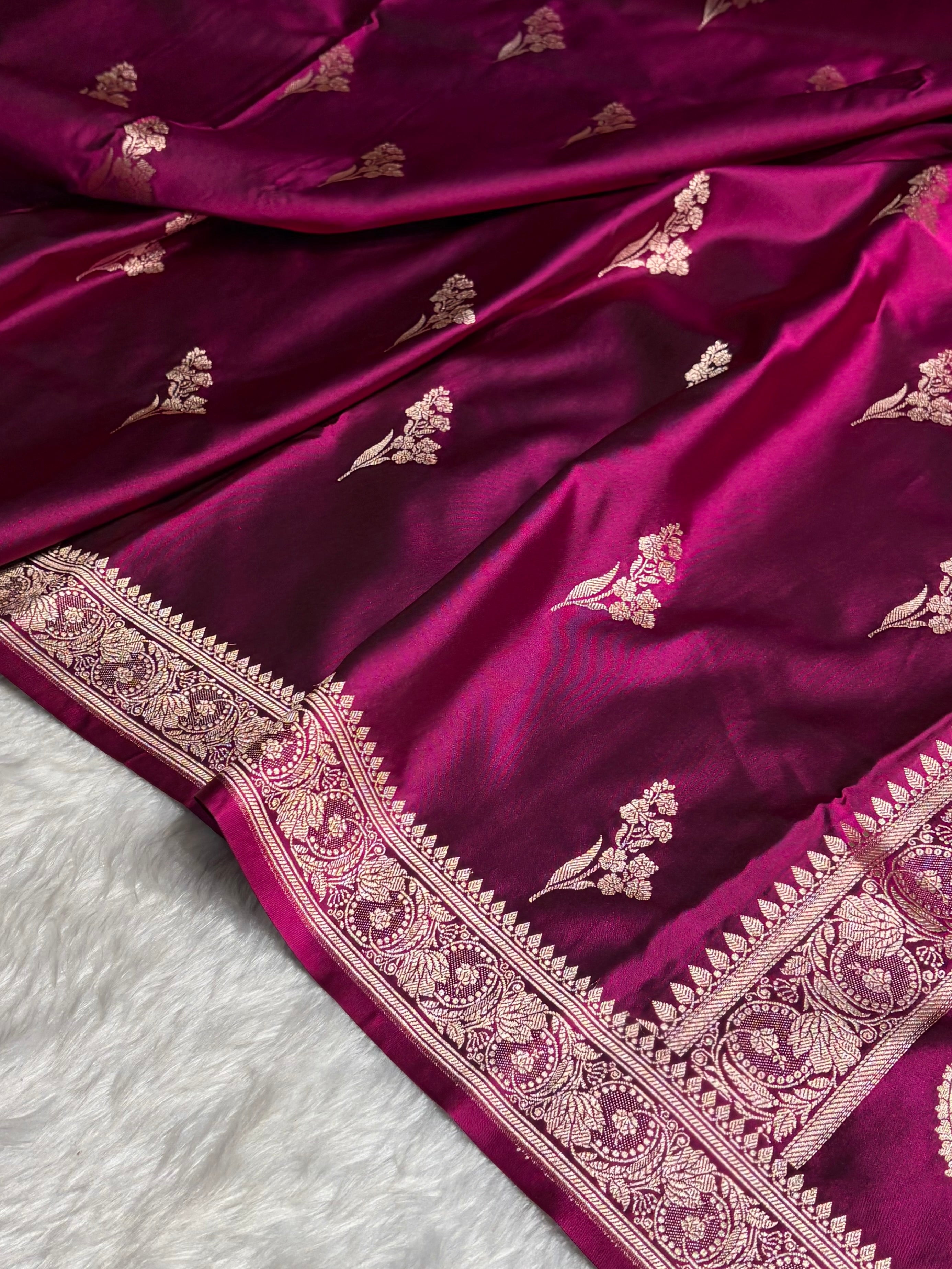 Wine Boota With Floral Border Mashru Silk Saree MSM-97