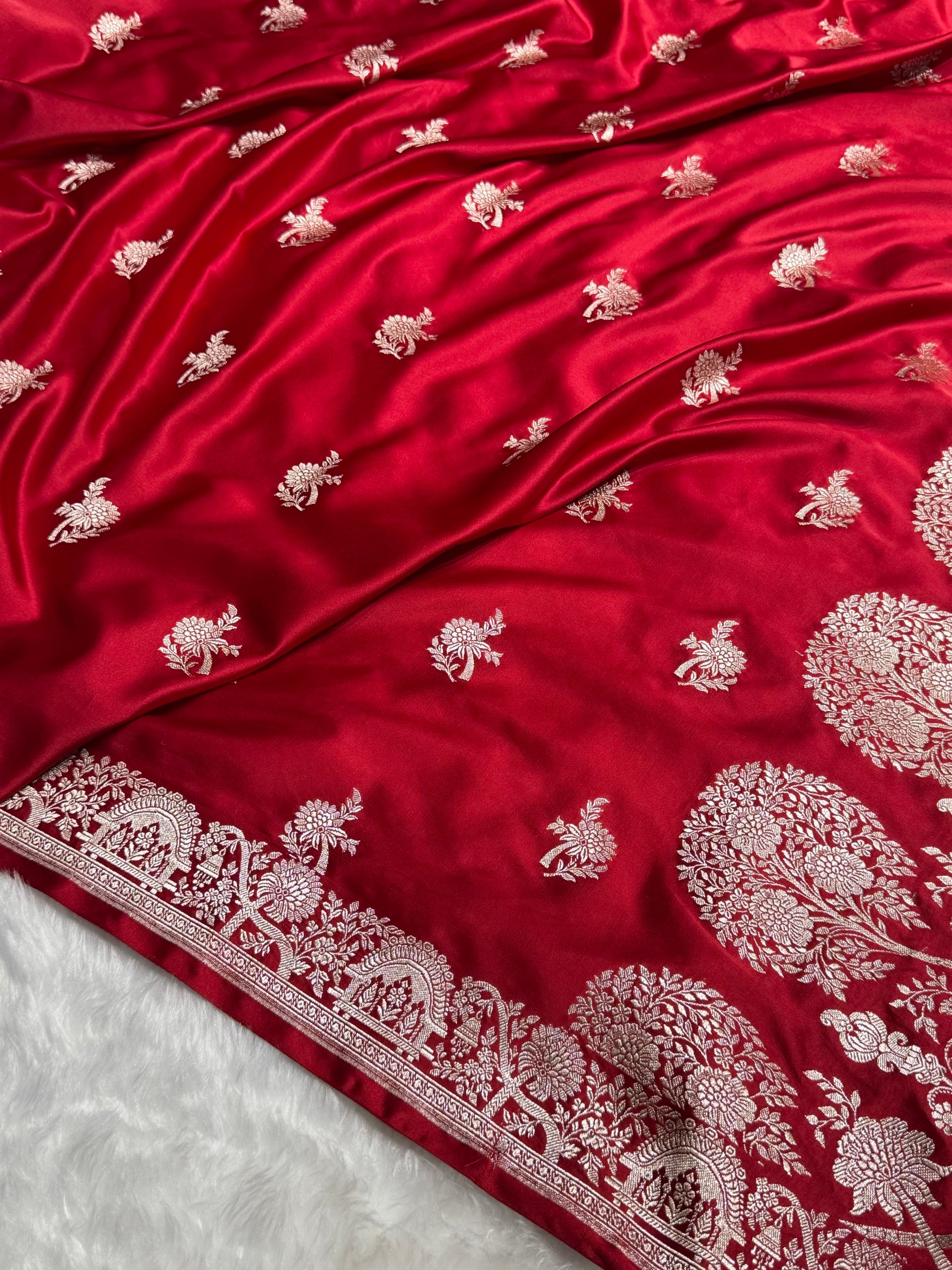 Banarasi Maroon Shades Floral Mashru Silk Saree MS86