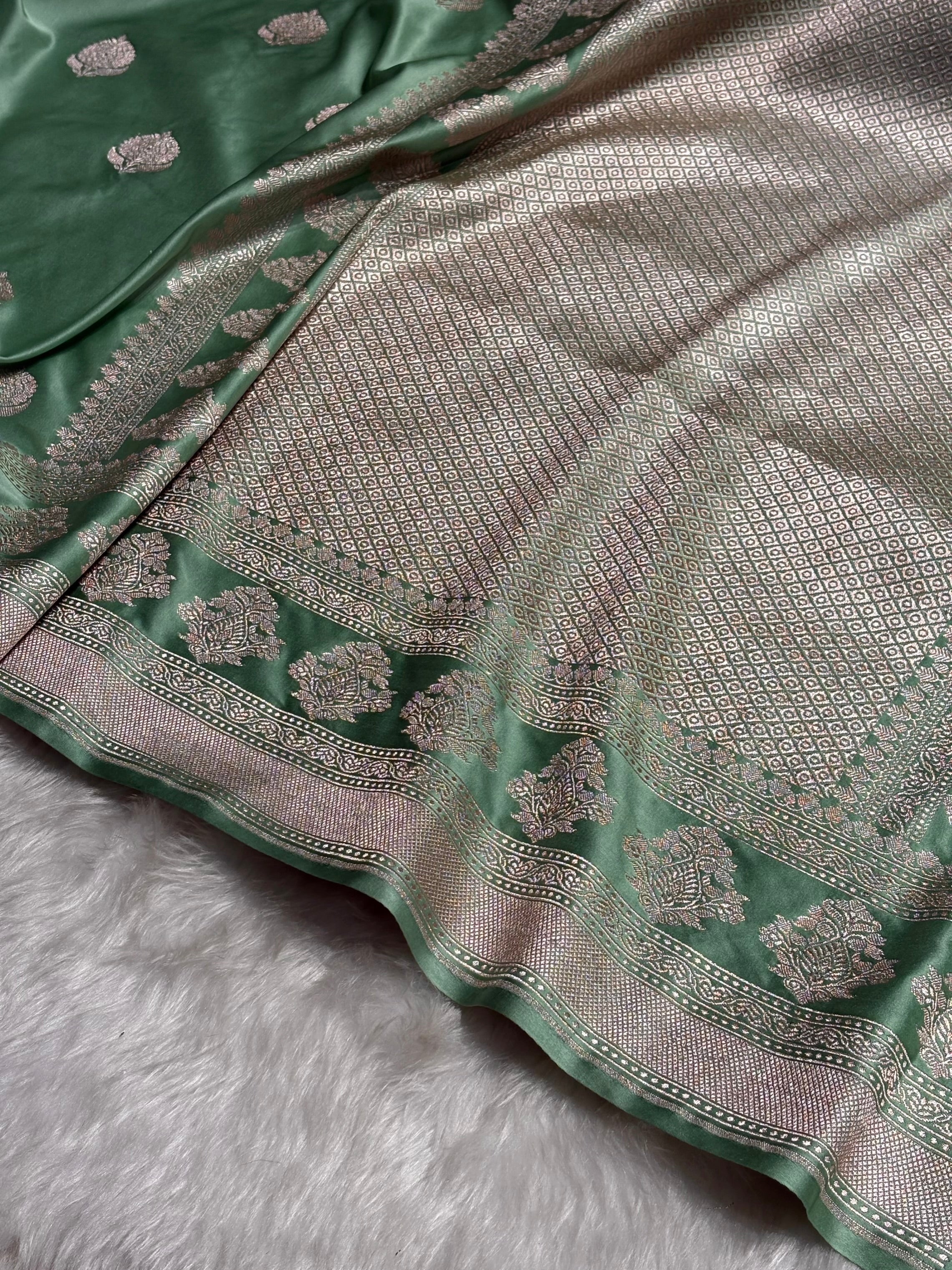 Sea Green Boota Motif Mashru Silk Saree